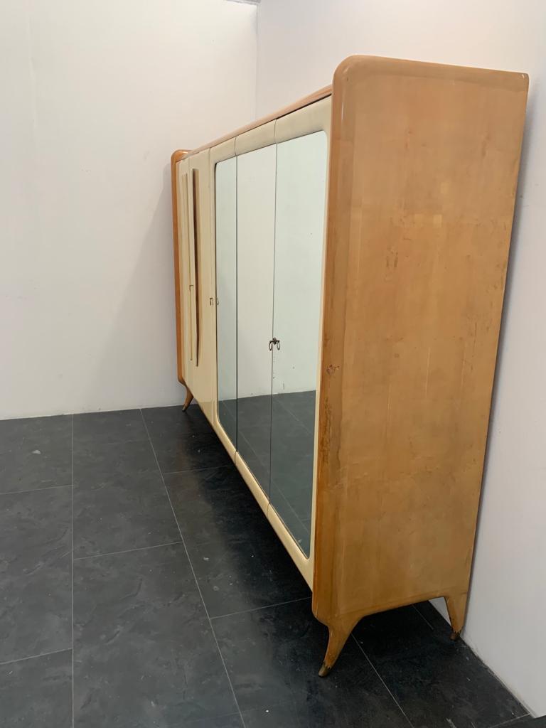 Mid-20th Century Midcentury Maple Wardrobe with Brass Tips For Sale