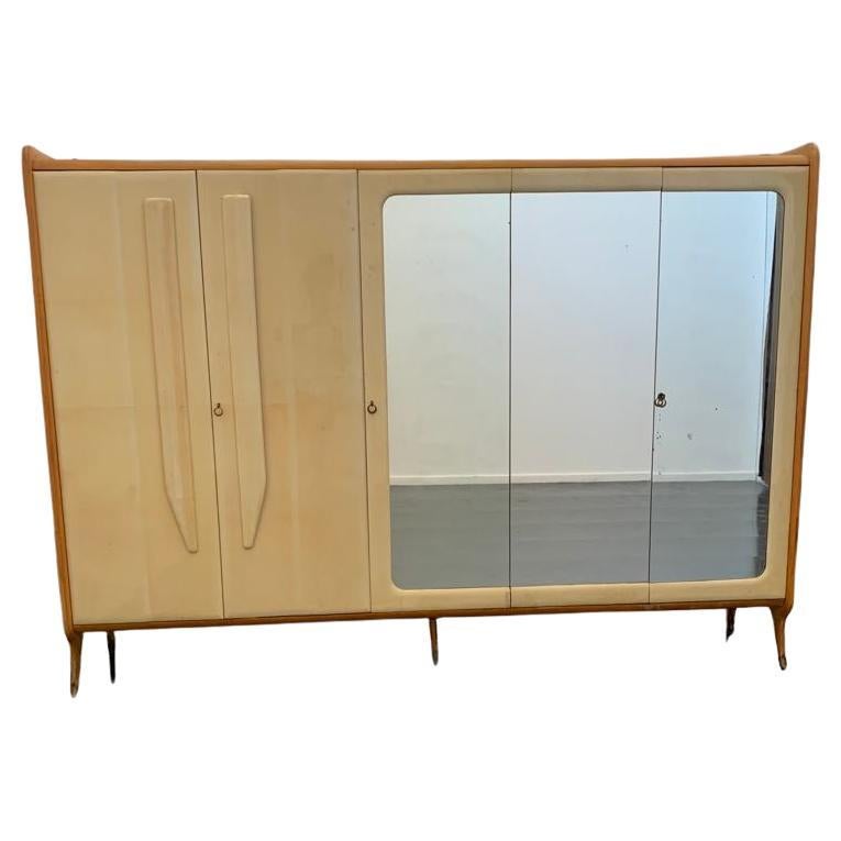 Midcentury Maple Wardrobe with Brass Tips For Sale