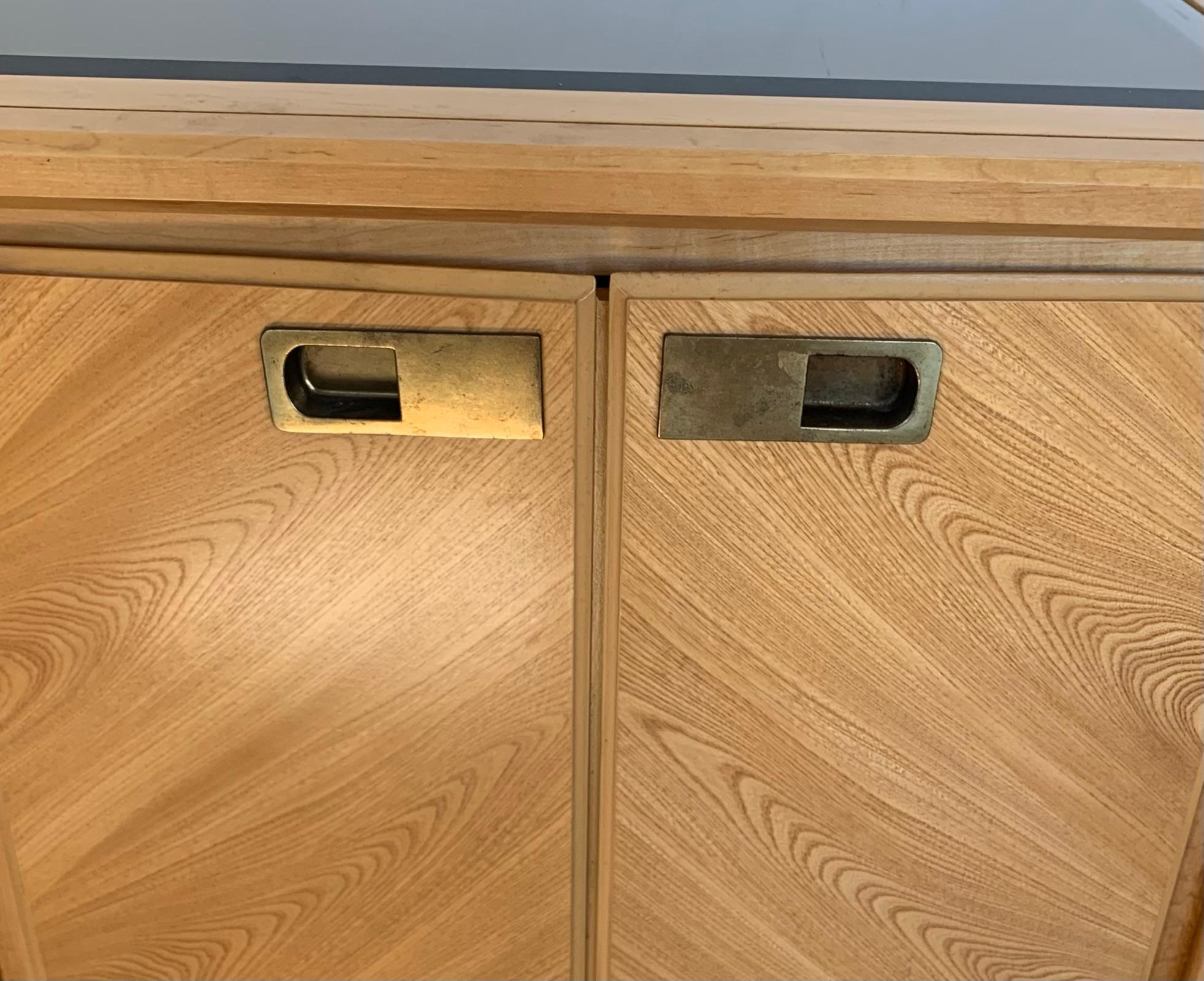 Mid Century Maple Wood Credenza with Smoked Glass Top Inlay by Stanley 5