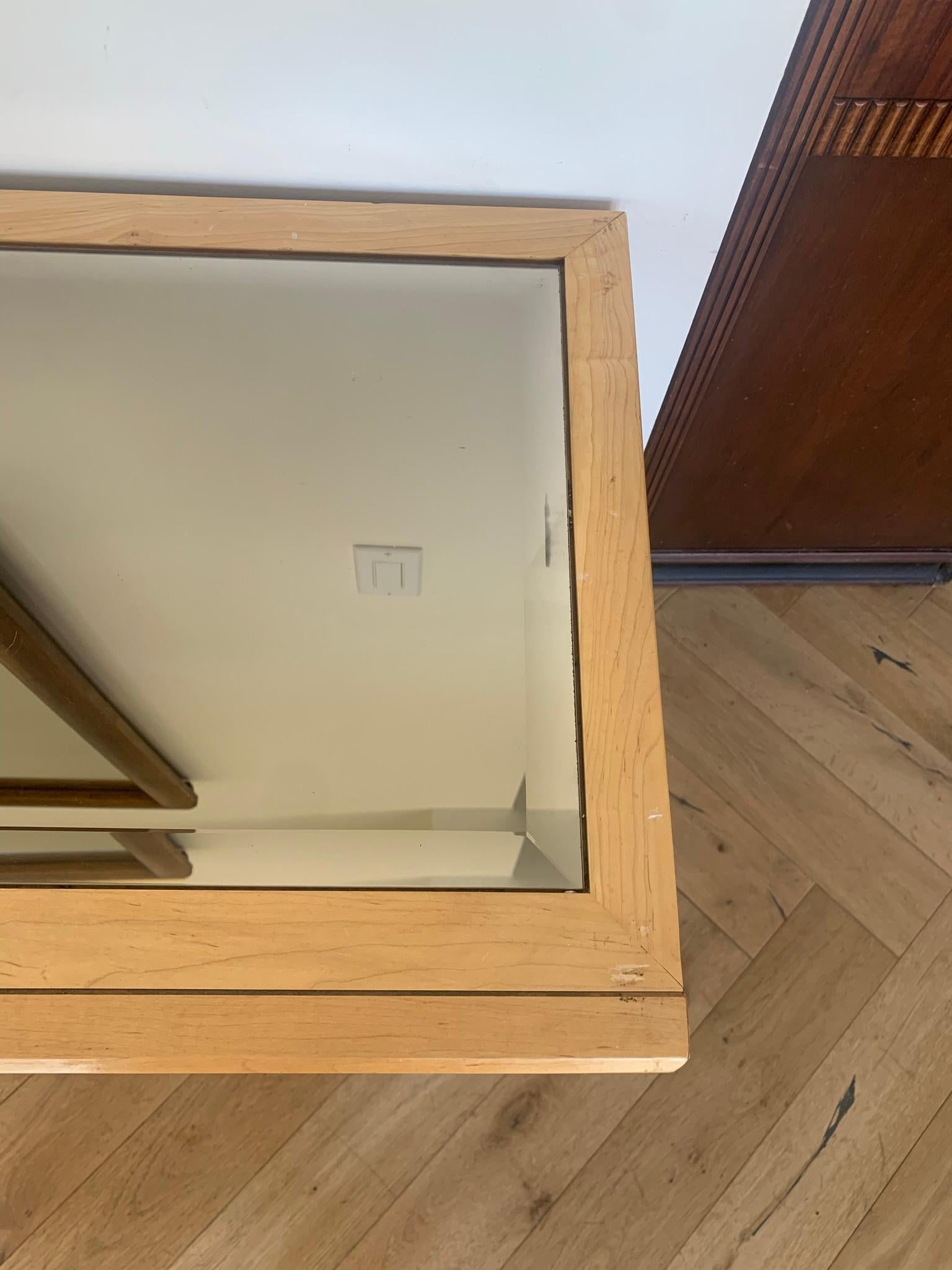 Mid Century Maple Wood Credenza with Smoked Glass Top Inlay by Stanley 11