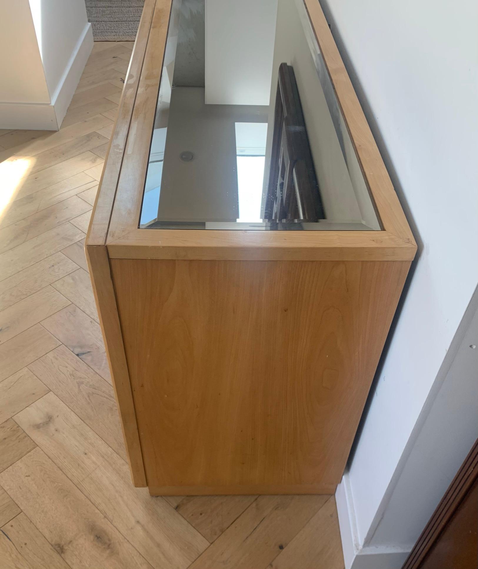 Late 20th Century Mid Century Maple Wood Credenza with Smoked Glass Top Inlay by Stanley