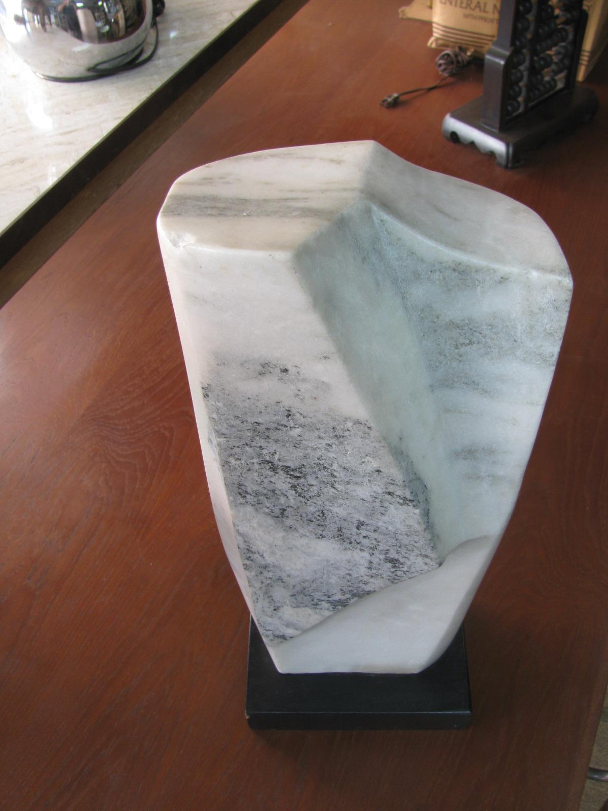 Carved Mid Century Marble Abstract Sculpture On Wood Plinth