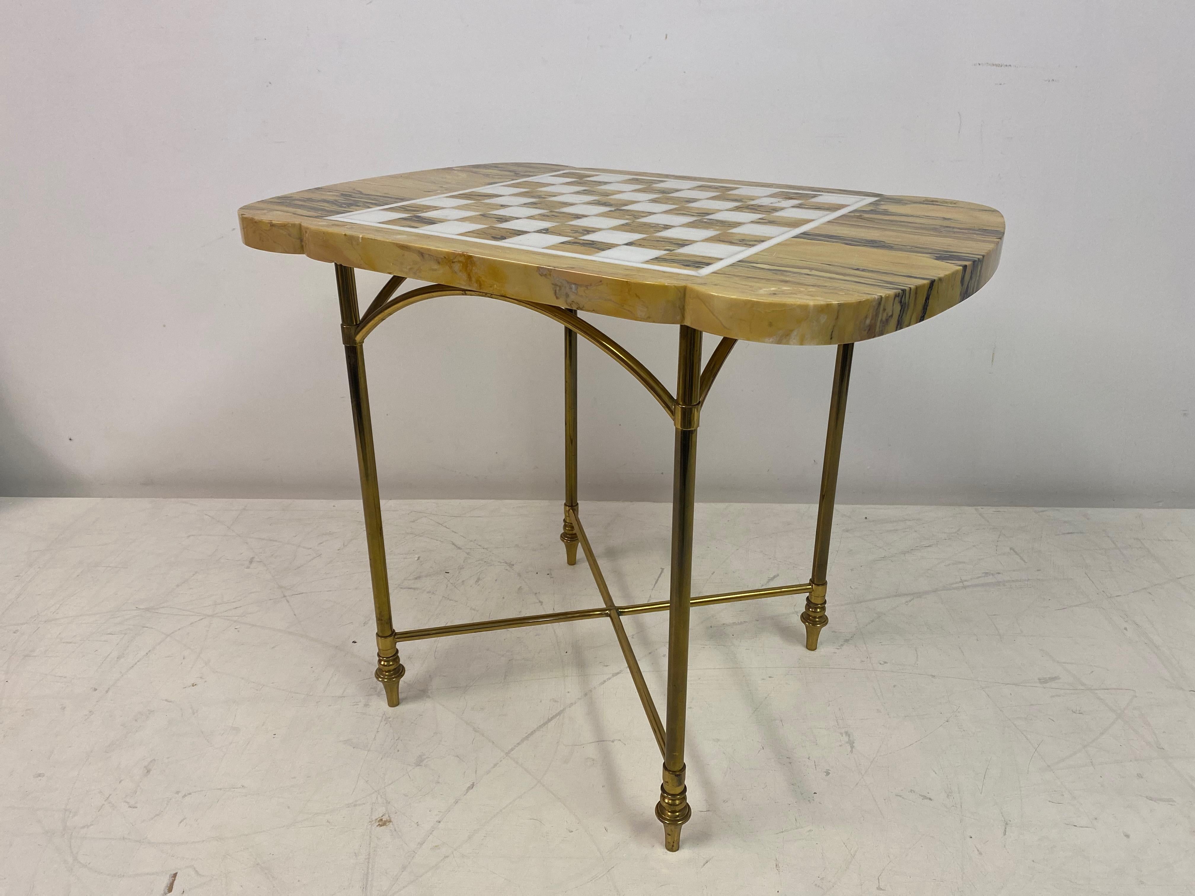 Mid Century Marble And Brass Chess Games Table For Sale 6