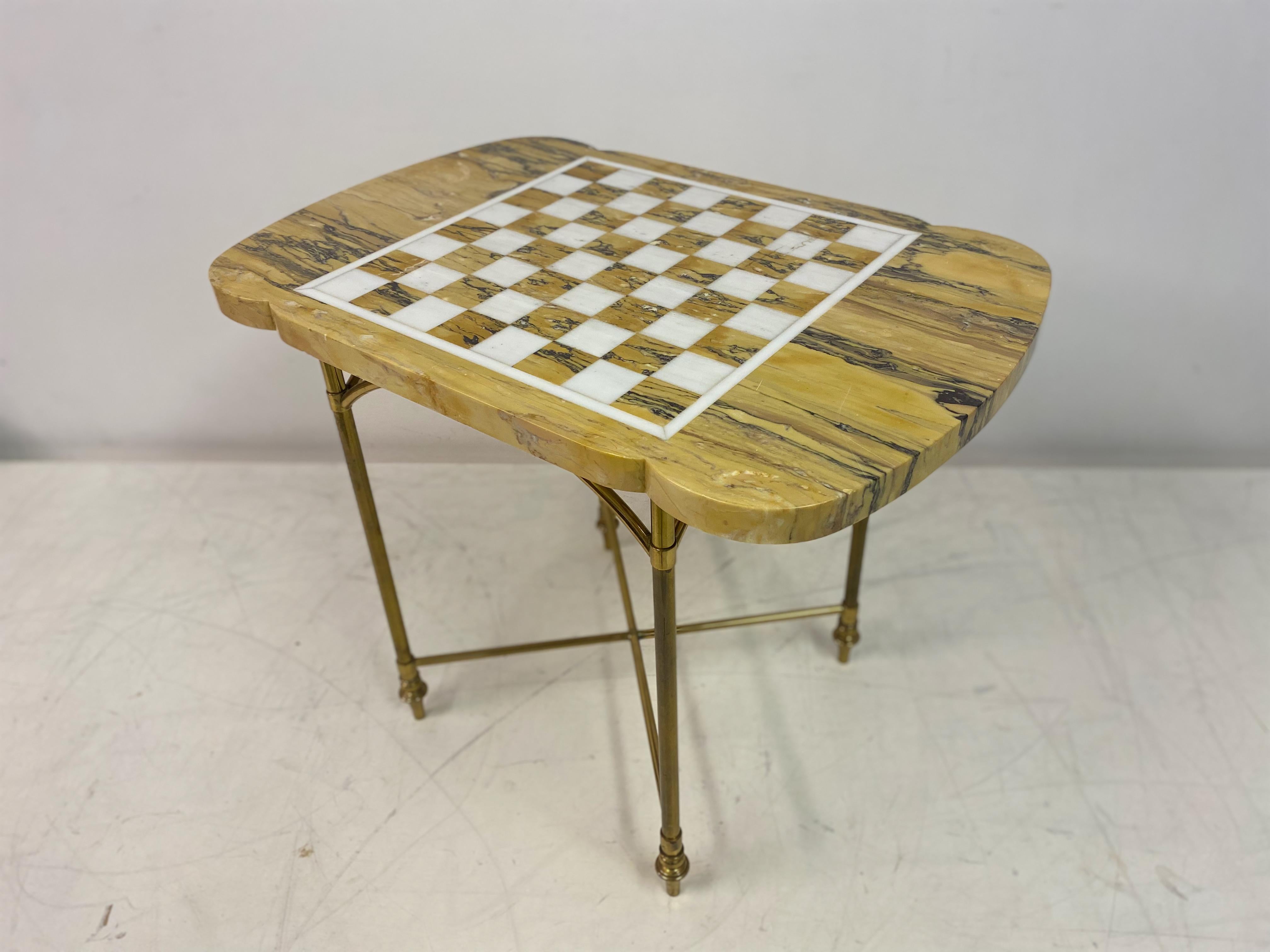 Mid Century Marble And Brass Chess Games Table For Sale 7