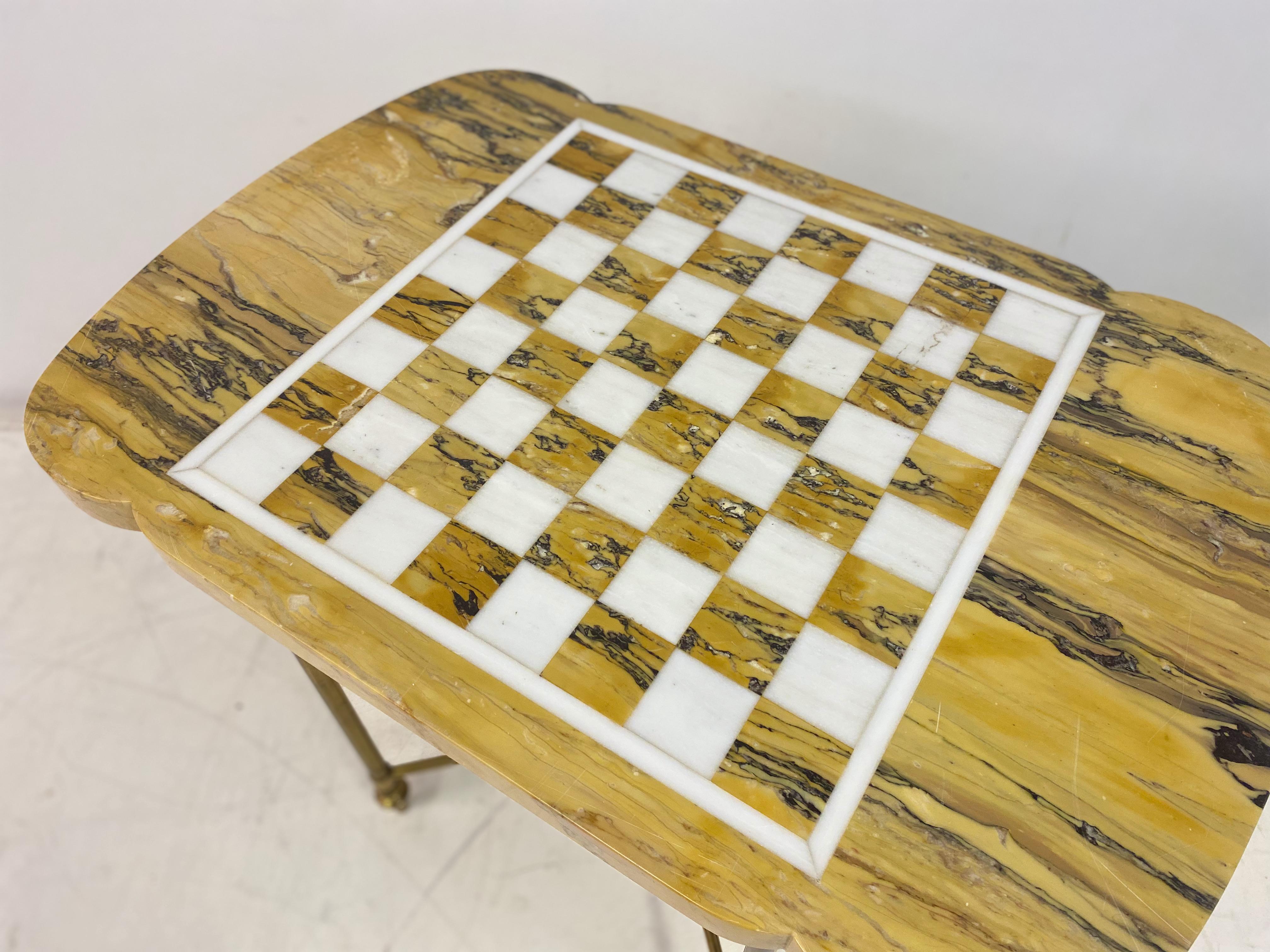 Mid Century Marble And Brass Chess Games Table For Sale 8