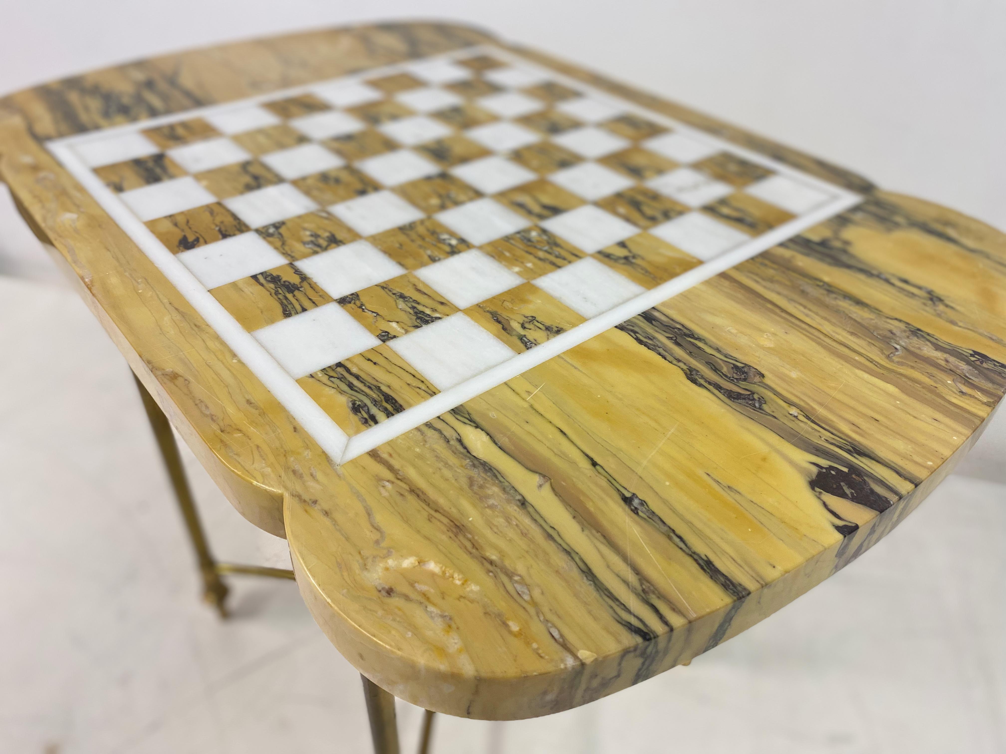Mid Century Marble And Brass Chess Games Table For Sale 10