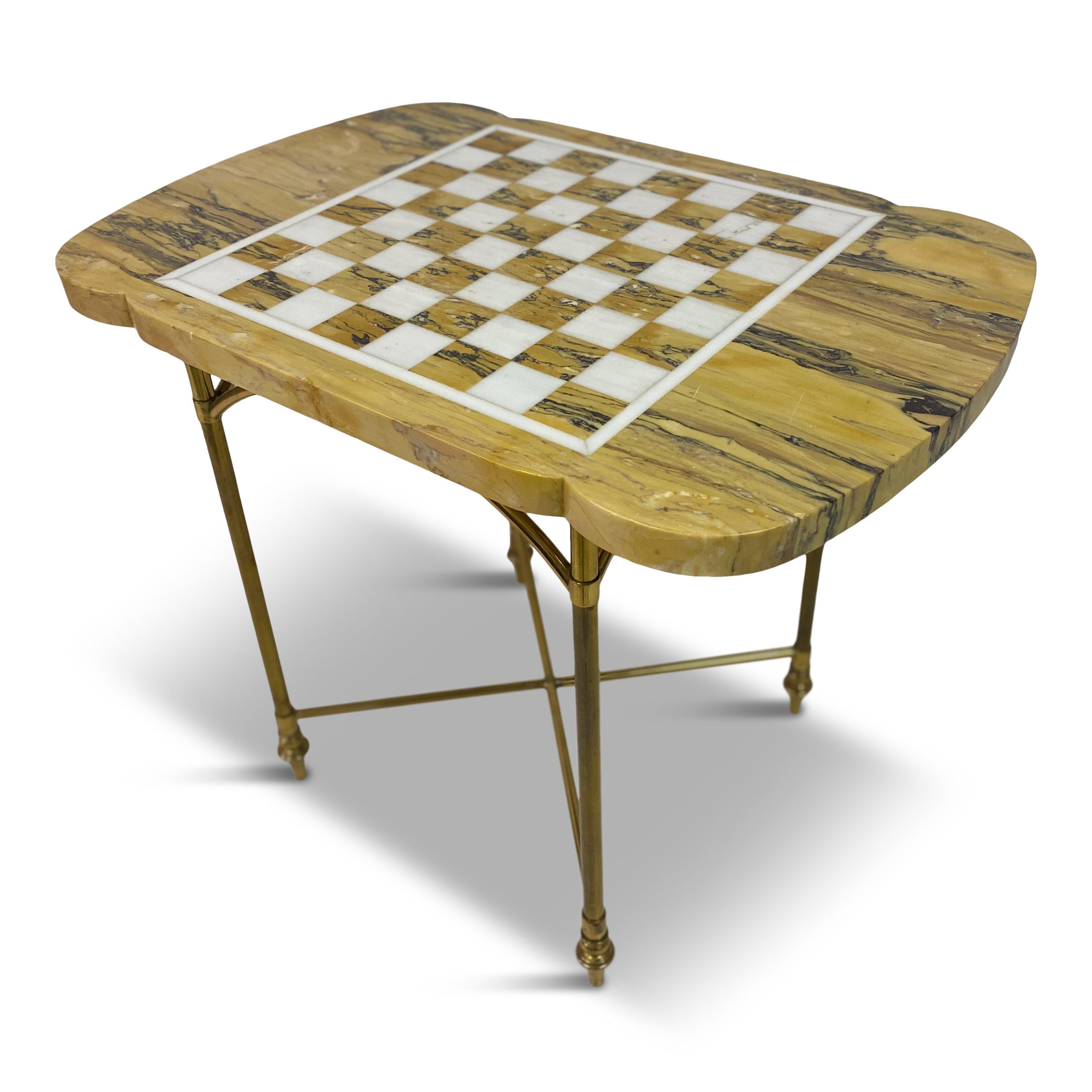 Mid Century Marble And Brass Chess Games Table For Sale 11