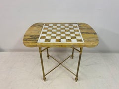 Mid Century Marble And Brass Chess Games Table