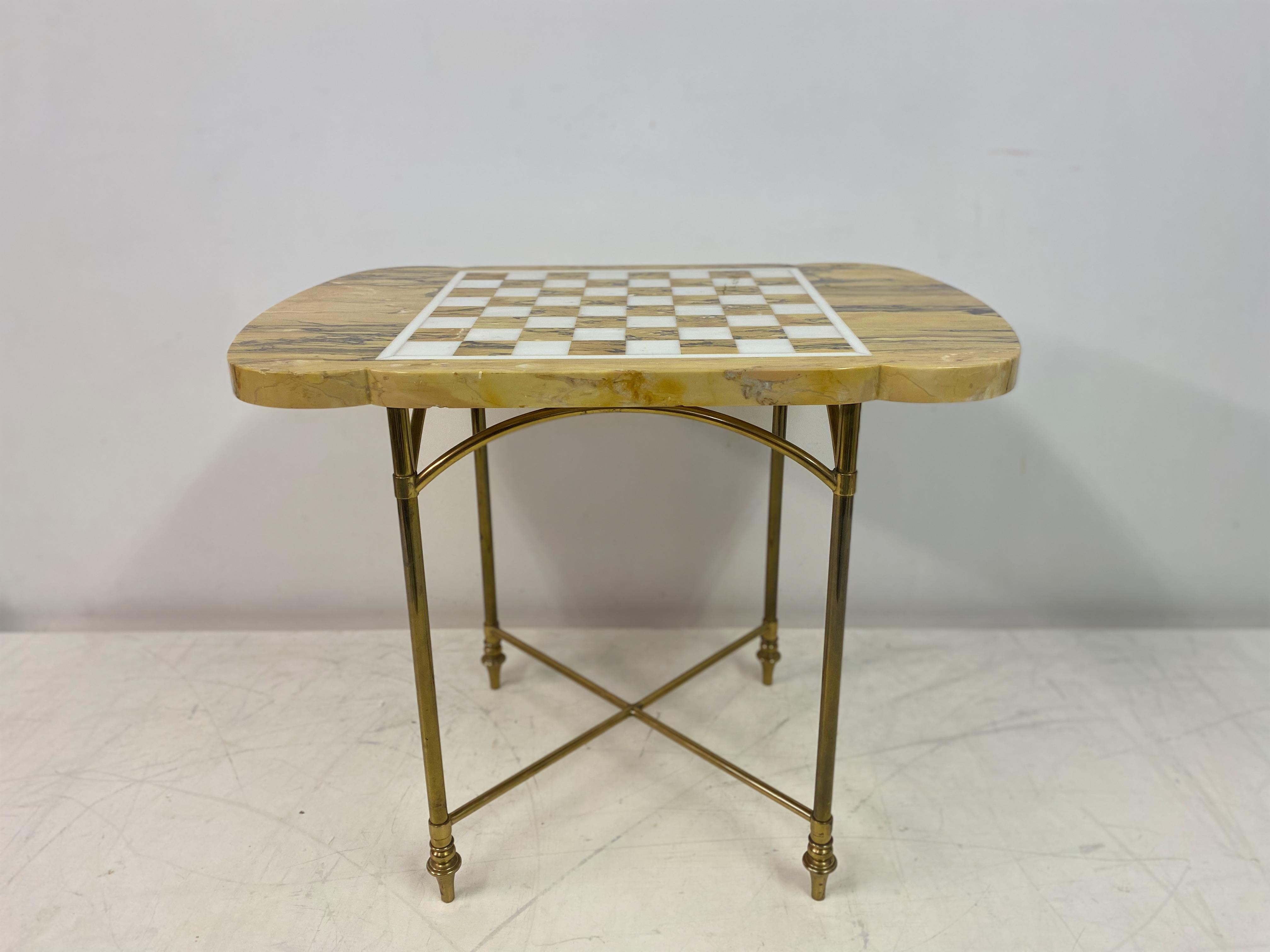 20th Century Mid Century Marble And Brass Chess Games Table For Sale