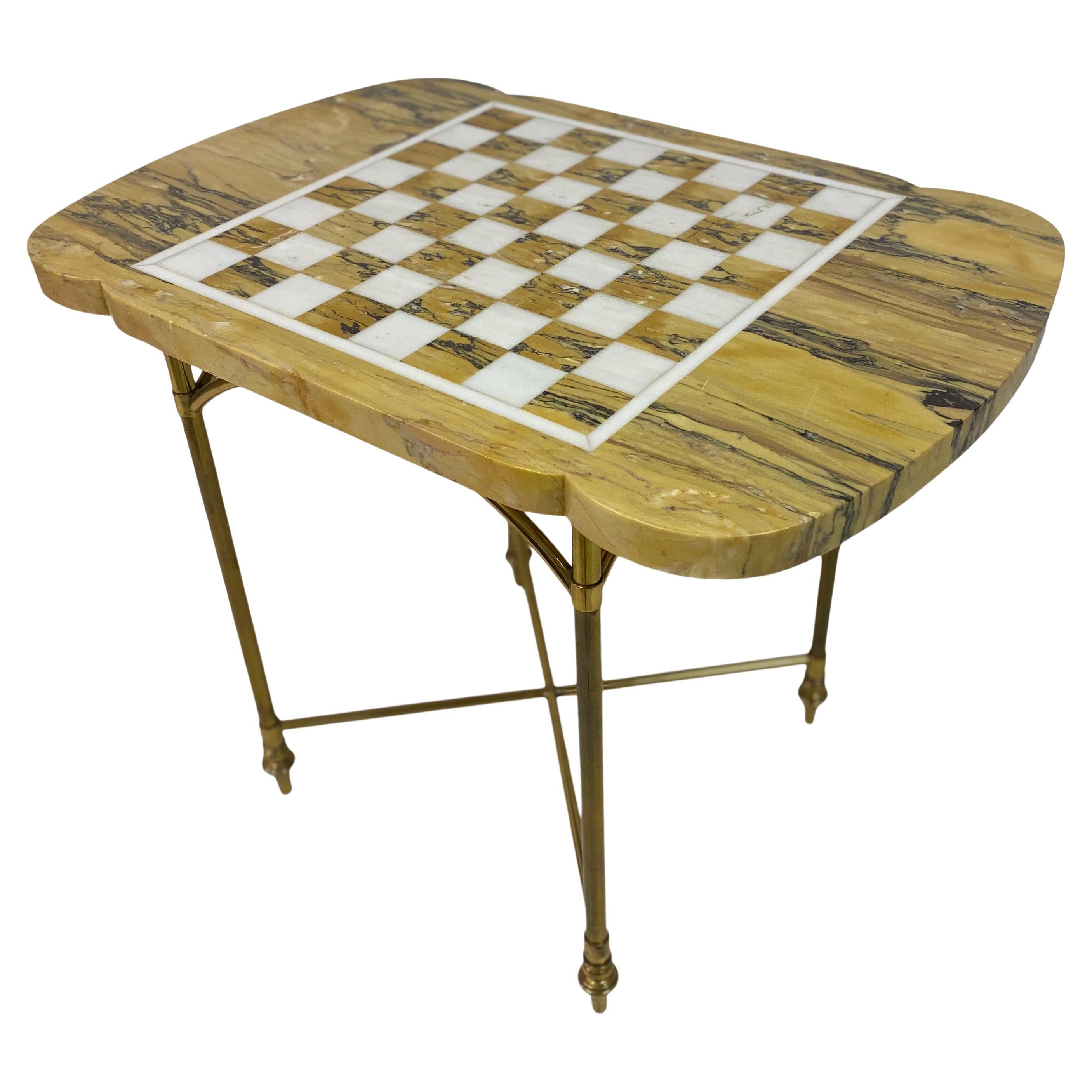 Mid Century Marble And Brass Chess Games Table For Sale