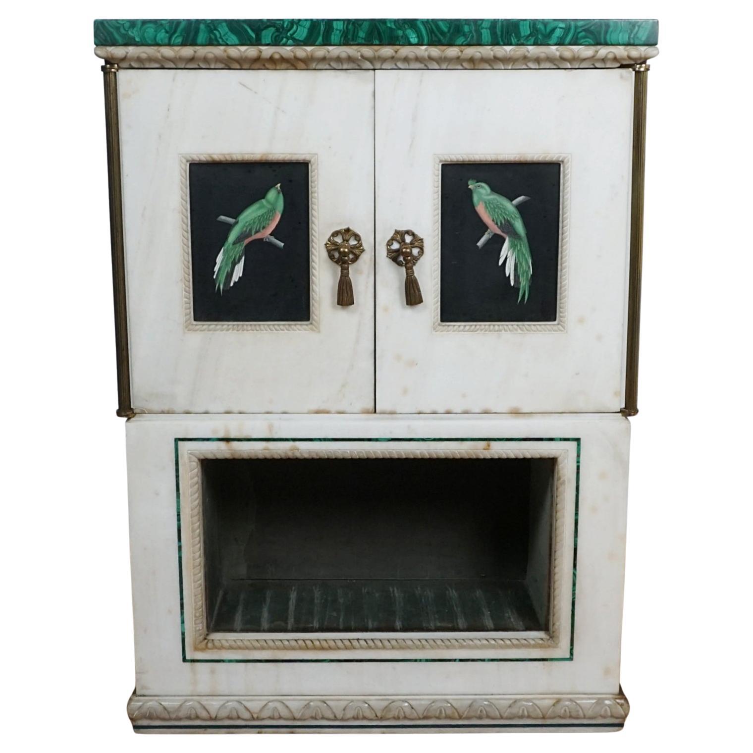 Mid-Century Marble and Malachite Safe Cabinet For Sale