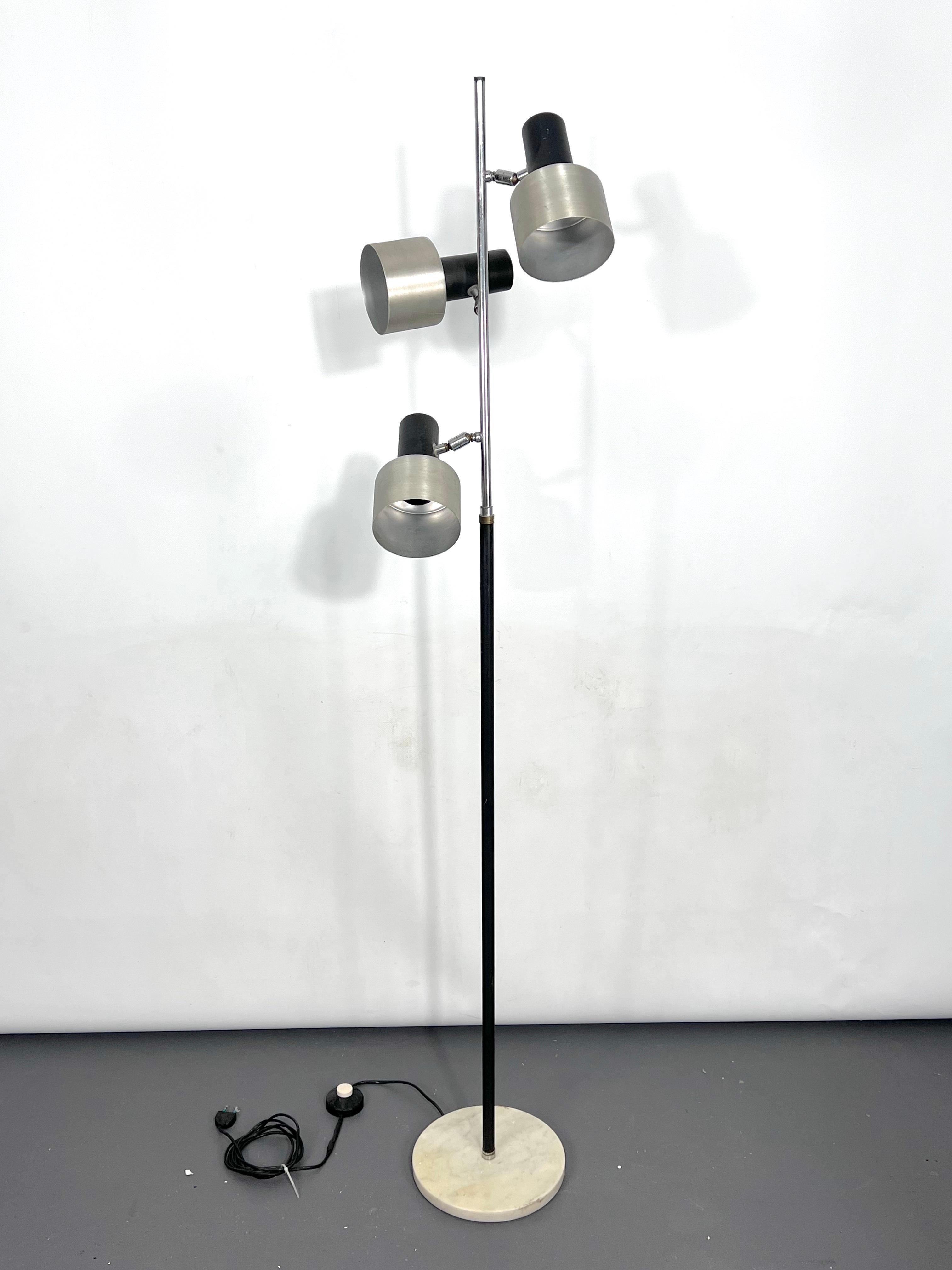 Good vintage condition with normal trace of age and use for this three arms floor lamp made of metal and white marble. Produced in Italy during the 60s. Full working with EU standard, adaptable on demand for USA standard.