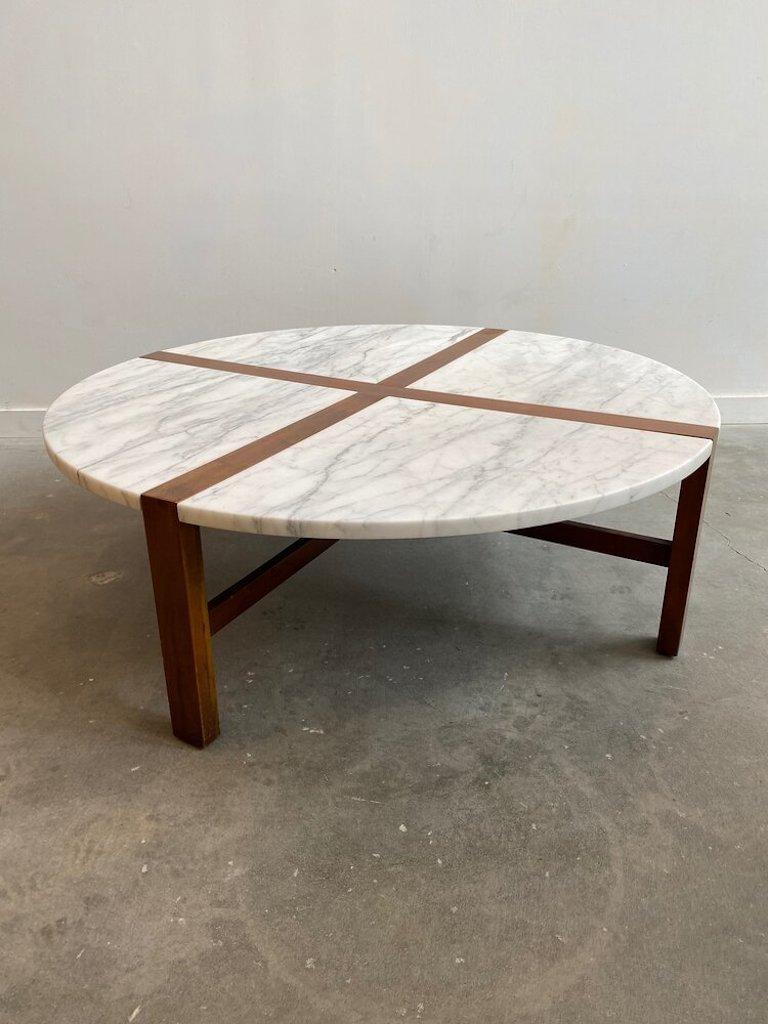 Mid-Century Modern Mid Century Marble and Walnut Coffee Table in the Manner of Tommi Parzinger