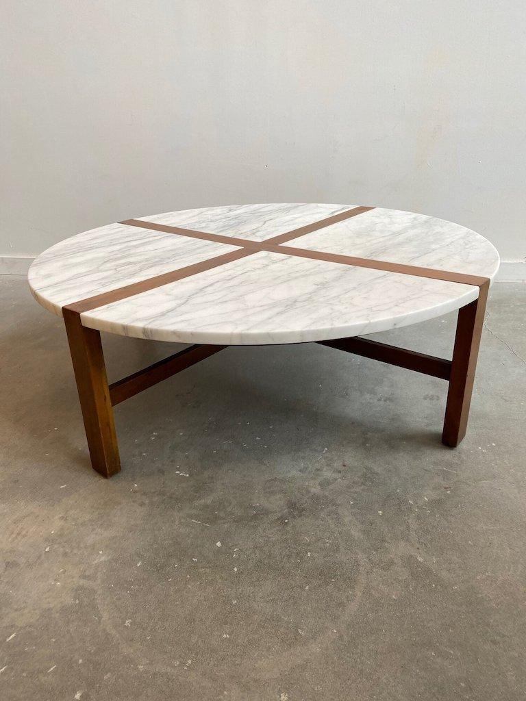 20th Century Mid Century Marble and Walnut Coffee Table in the Manner of Tommi Parzinger