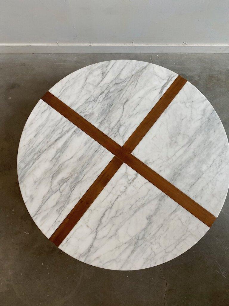 Mid Century Marble and Walnut Coffee Table in the Manner of Tommi Parzinger 1