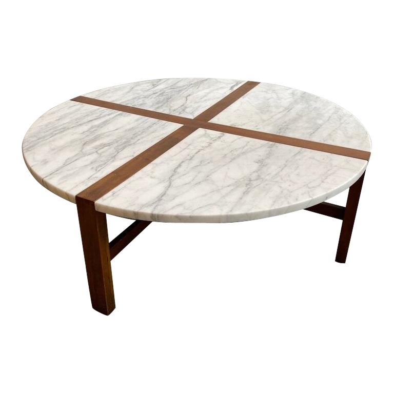 Mid Century Marble and Walnut Coffee Table in the Manner of Tommi Parzinger