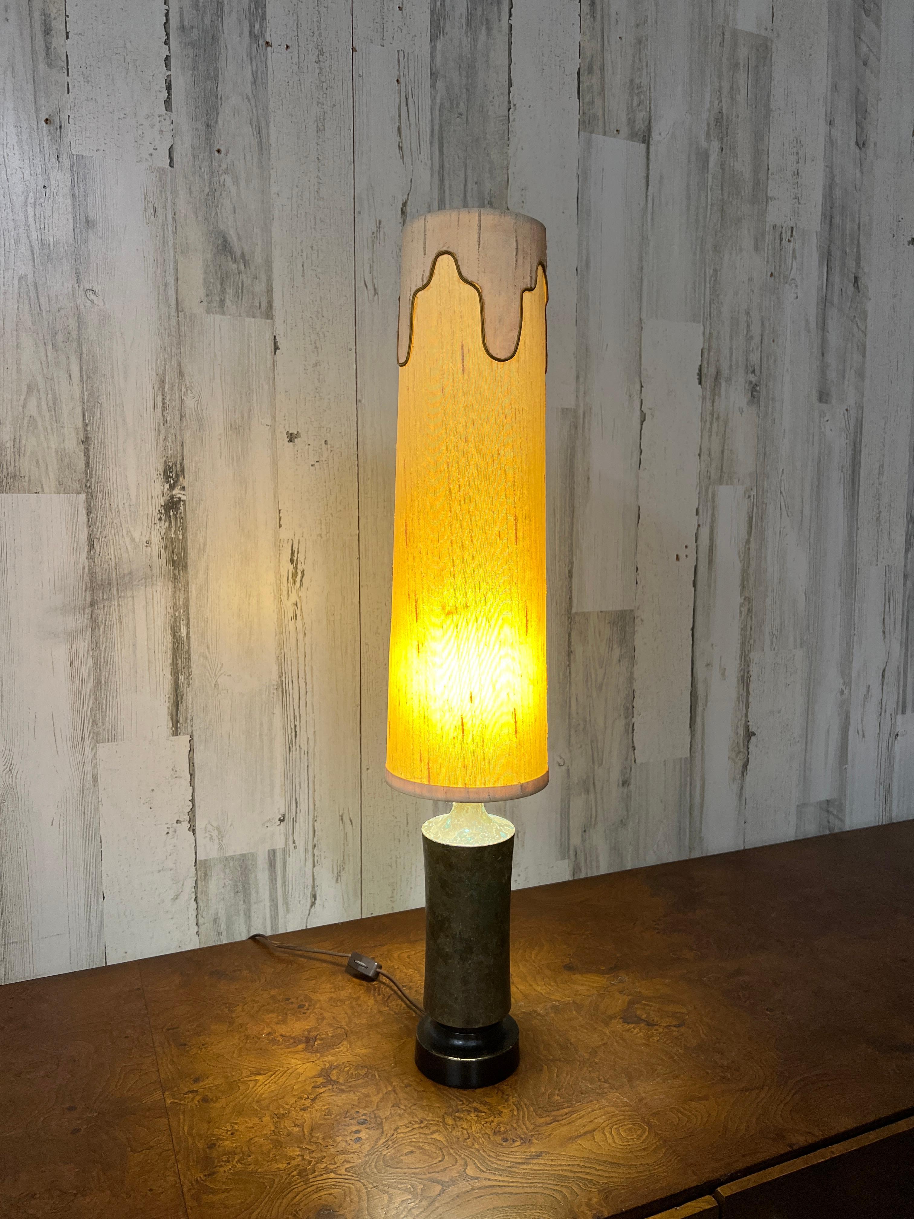 Mid-Century Marble and Wood Table Lamp In Good Condition For Sale In Denton, TX