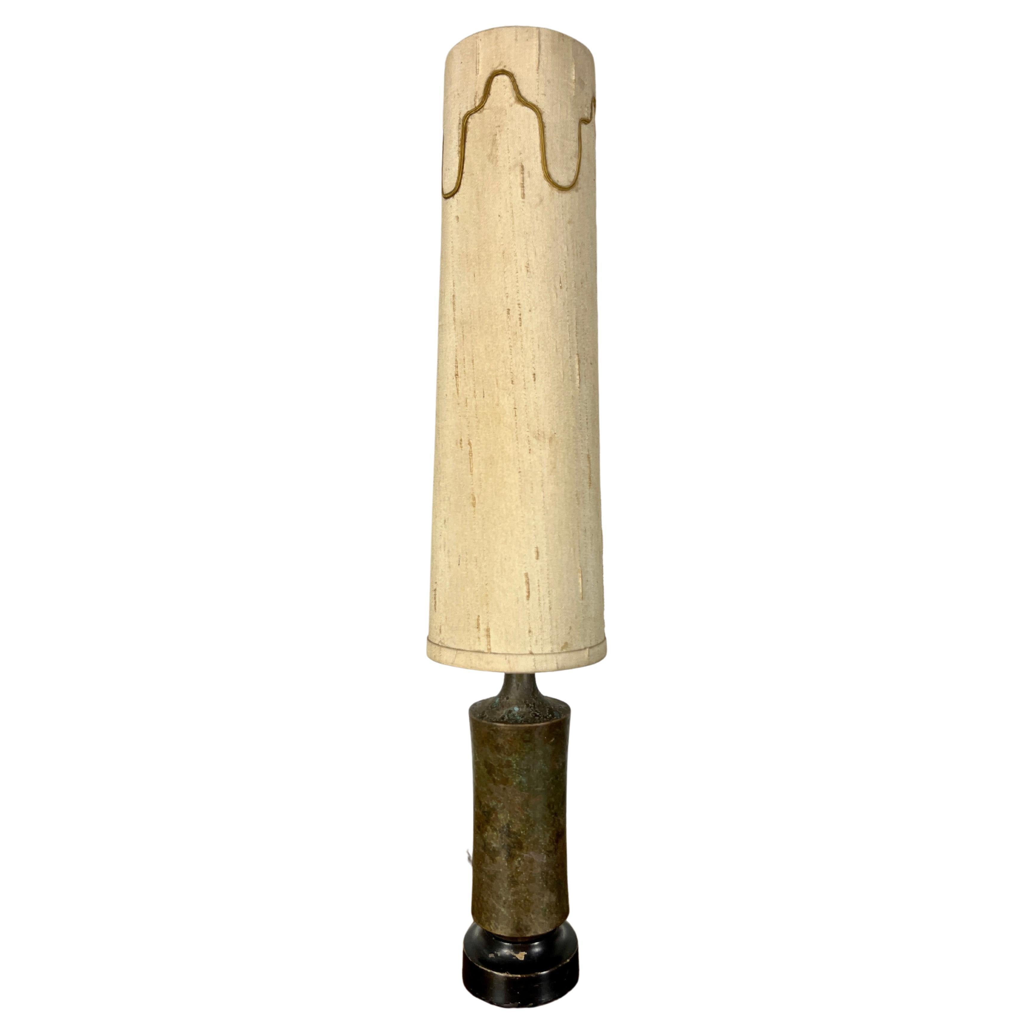 Mid-Century Marble and Wood Table Lamp For Sale