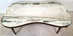 Butterfly Coffee Table 1970s Carrara Marble w Incised Butterflies & Scrolls