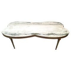 Butterfly Coffee Table 1970s Carrara Marble w Incised Butterflies & Scrolls