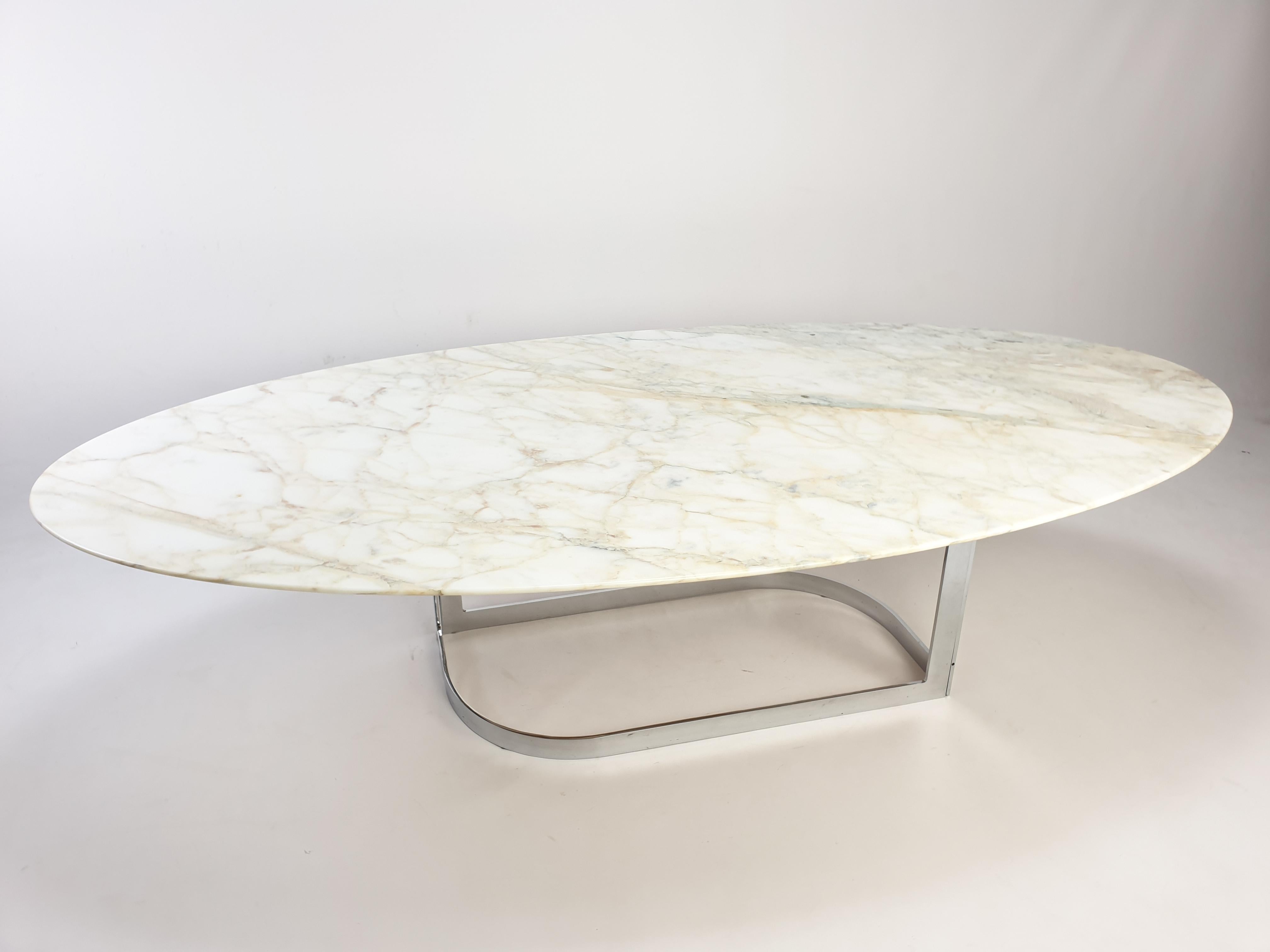 Chrome Mid-Century Marble Coffee Table by Roche Bobois, 1970s