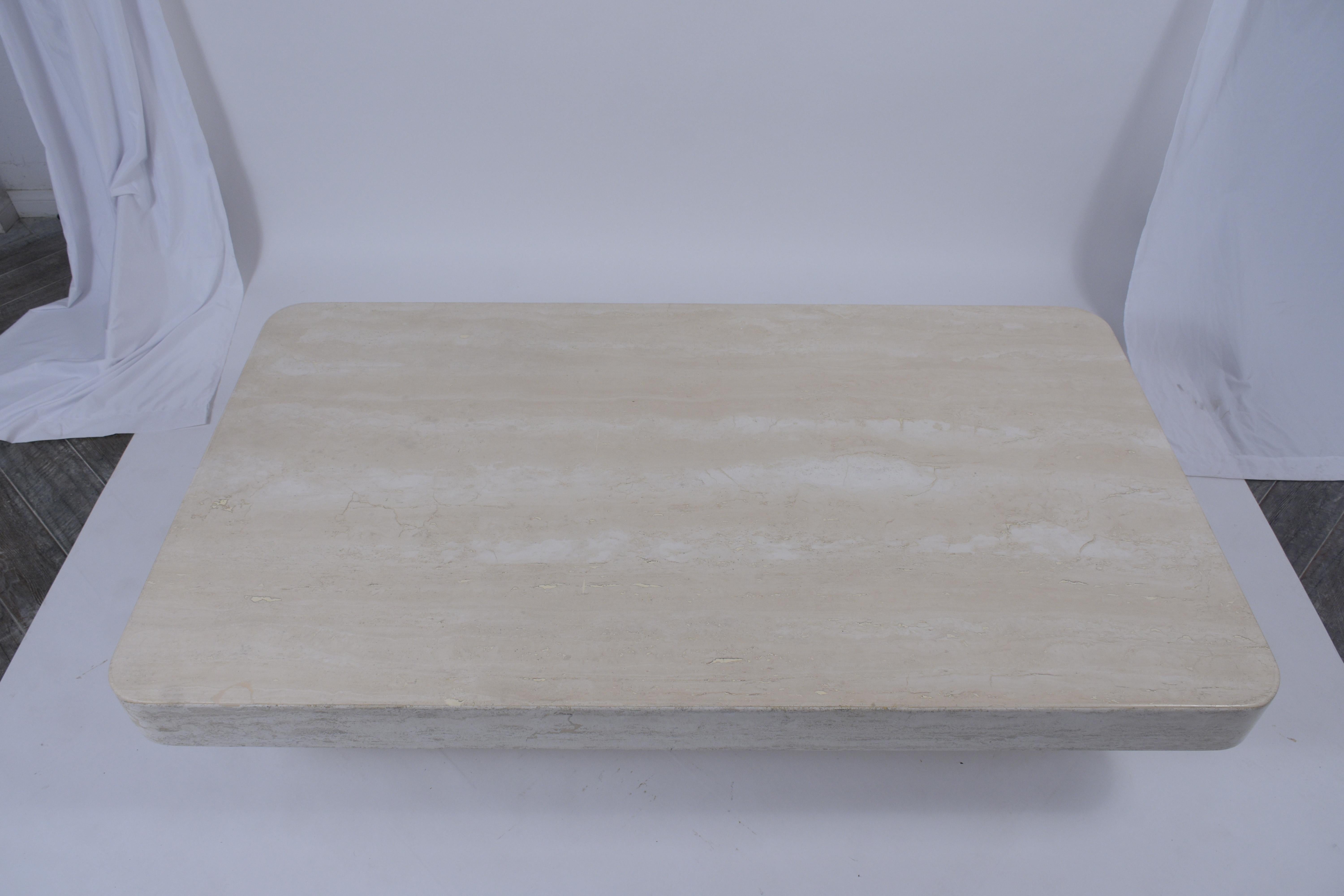 Polished Modern Travertine Marble Coffee Table