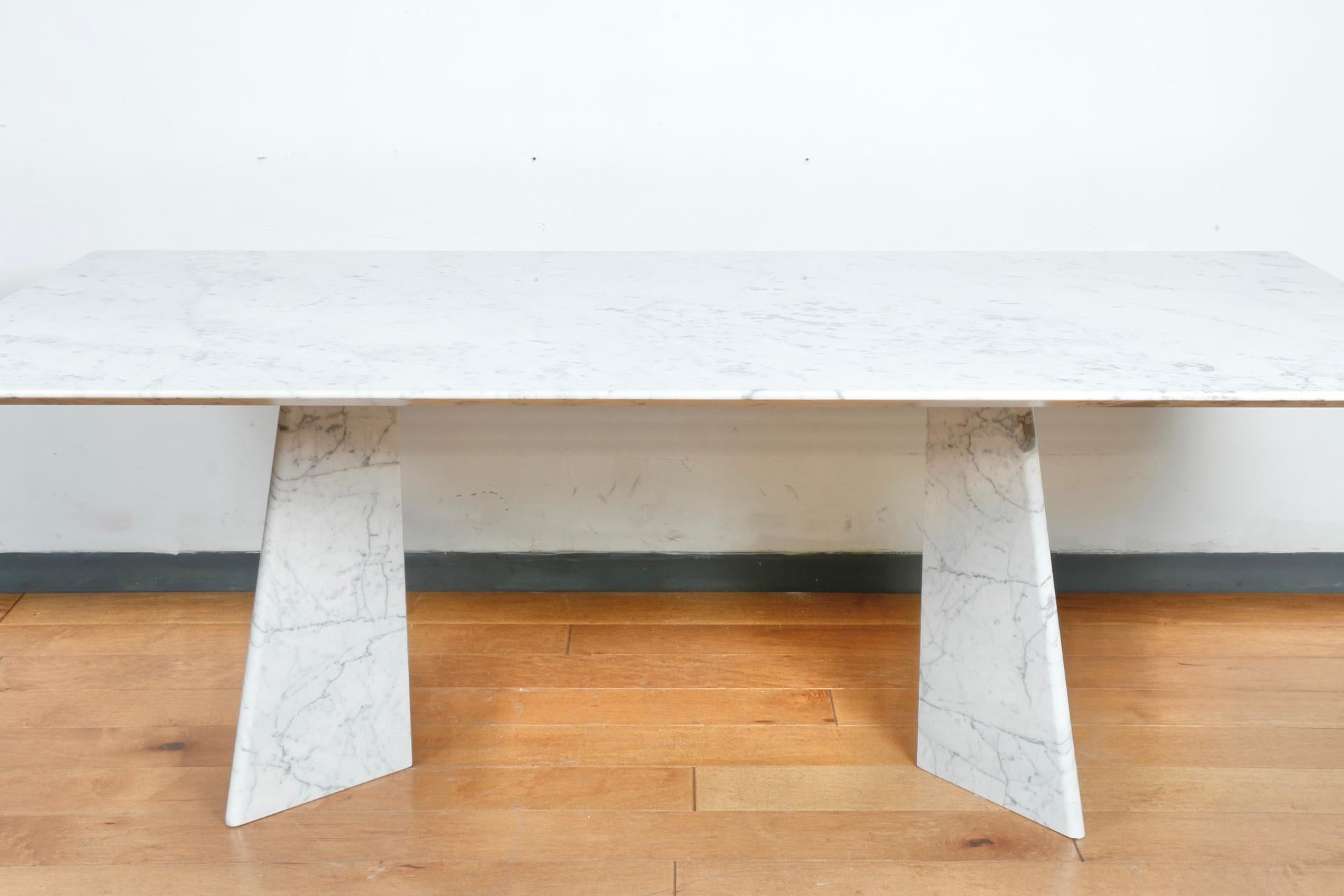 Amazing 3 piece marble dining table. Well kept with nice abstract bases. Marble top is well kept and sits beautifully on the bases. Great for dining table or conference table. Seats about 6 people.