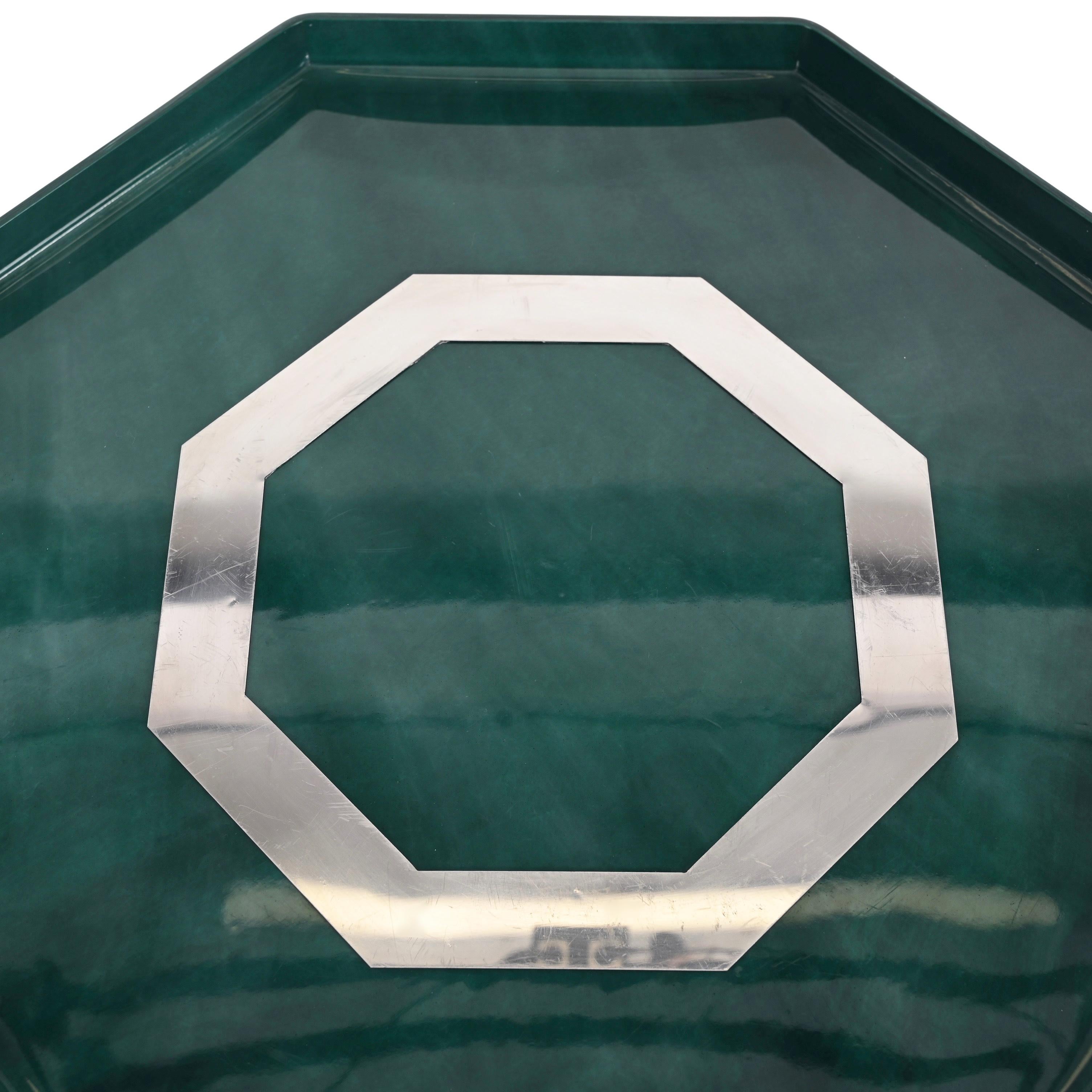 Midcentury Marble Effect Lucite and Steel Octagonal Serving Tray, Italy, 1980s For Sale 3