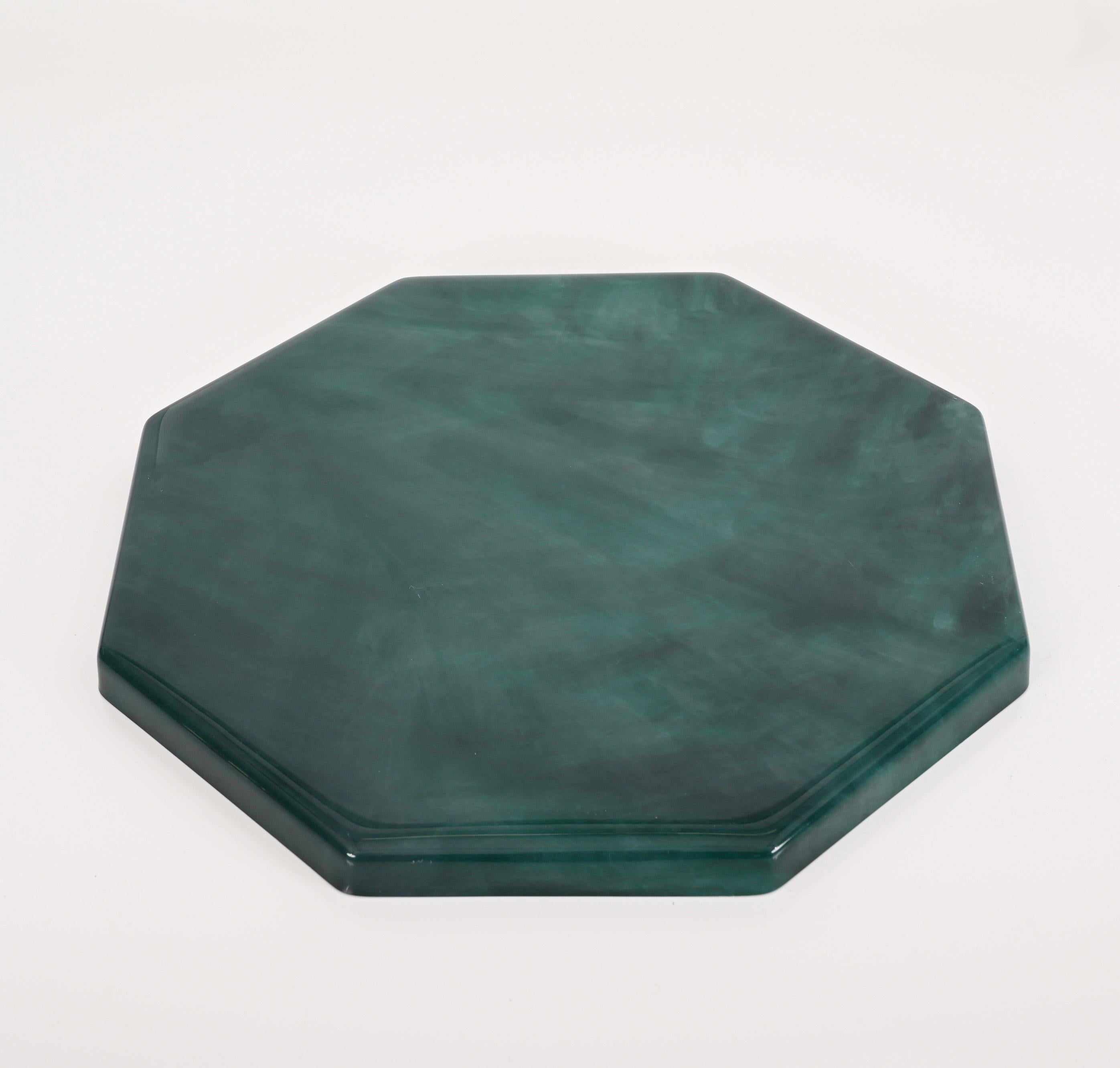 Midcentury Marble Effect Lucite and Steel Octagonal Serving Tray, Italy, 1980s For Sale 6