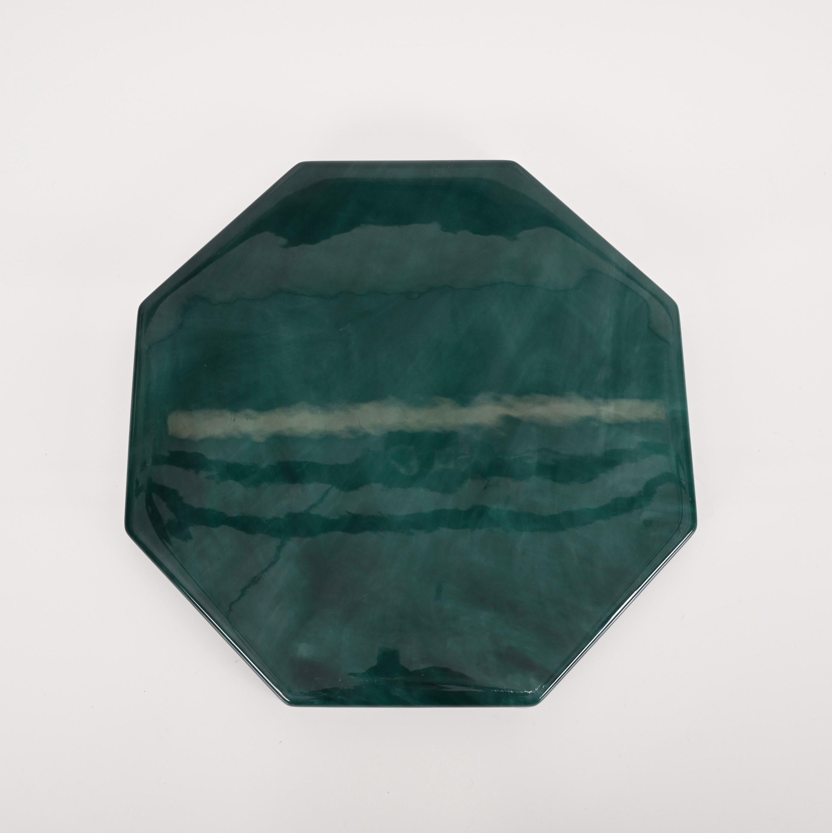 Midcentury Marble Effect Lucite and Steel Octagonal Serving Tray, Italy, 1980s For Sale 7