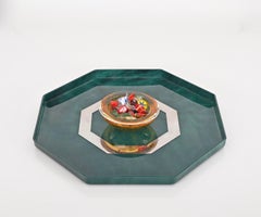 Midcentury Marble Effect Lucite and Steel Octagonal Serving Tray, Italy, 1980s