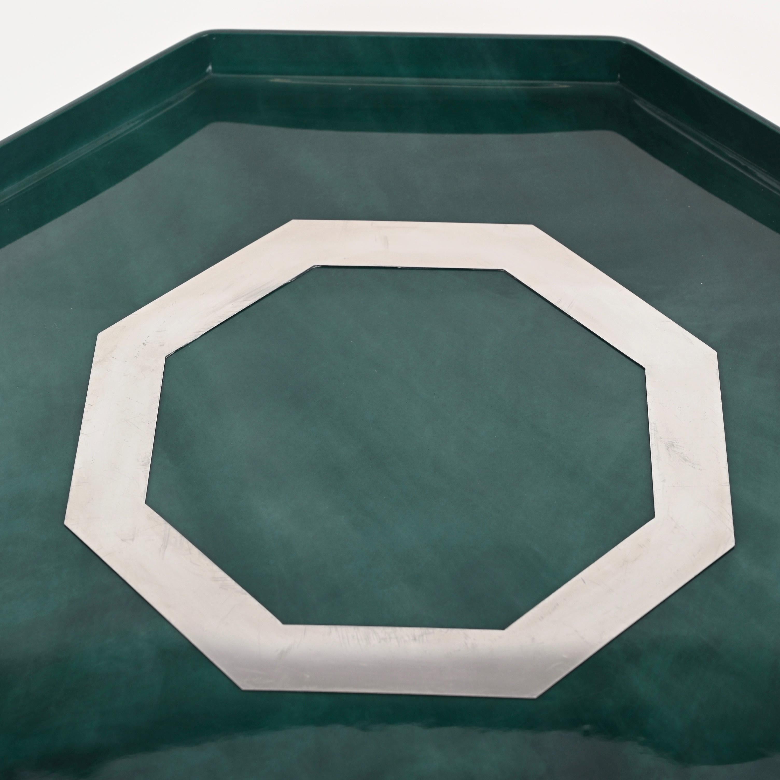 Midcentury Marble Effect Lucite and Steel Octagonal Serving Tray, Italy, 1980s For Sale 2