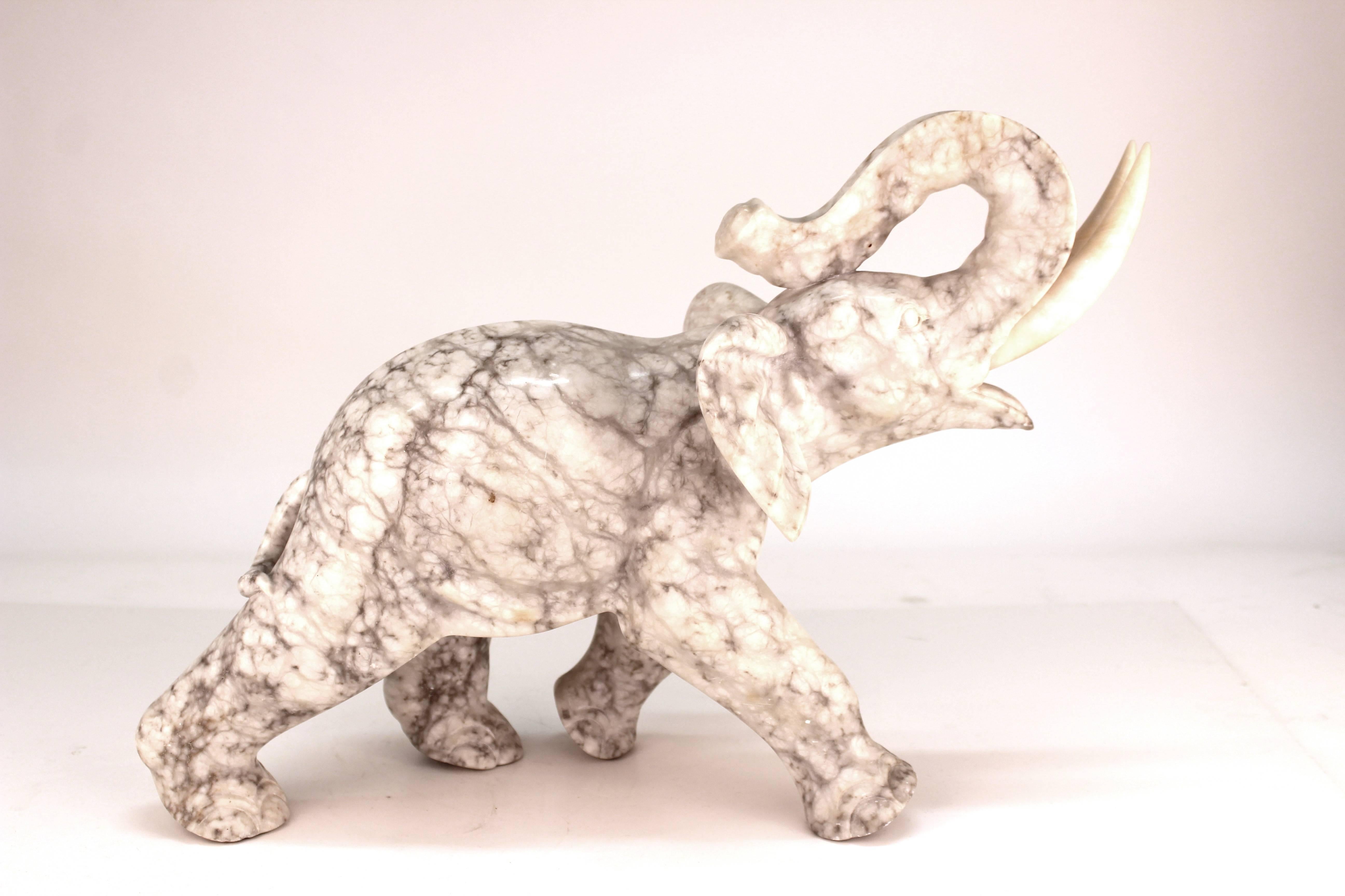 Mid-Century Modern Midcentury Marble Elephant Figure with Alabaster Tusks