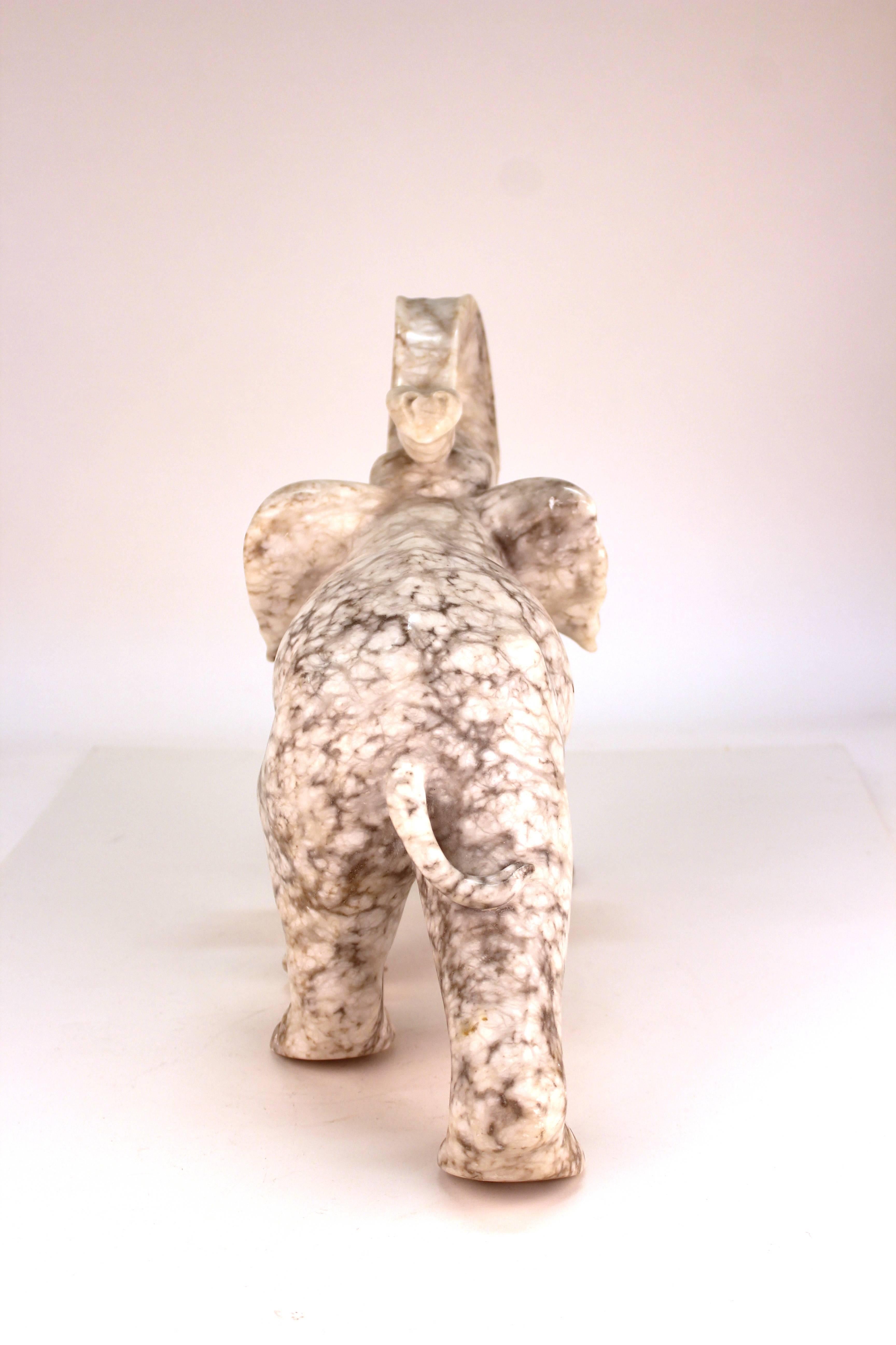 Midcentury Marble Elephant Figure with Alabaster Tusks In Good Condition In New York, NY