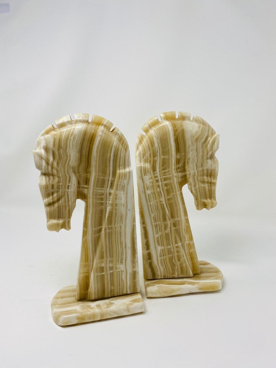 Mid-20th Century Mid Century Marble Etruscan Horse Profile Bookends For Sale