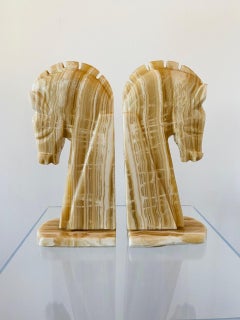 Mid Century Marble Etruscan Horse Profile Bookends