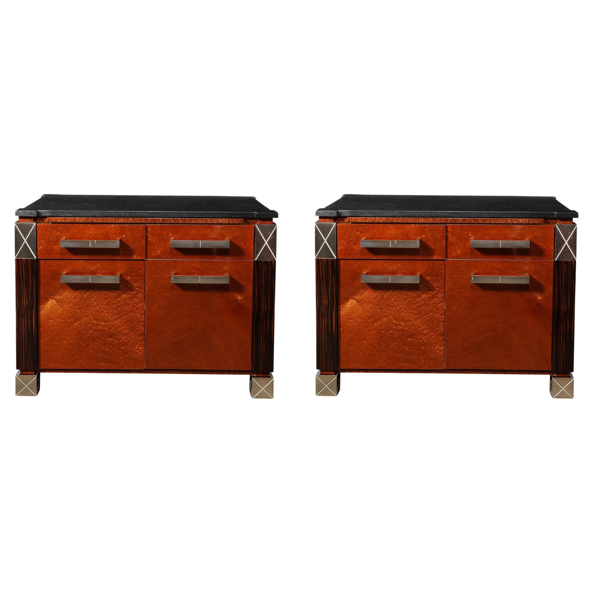 Mid-Century Marble, Macassar  & Walnut End Tables / Nightstands  by Lorin Marsh For Sale