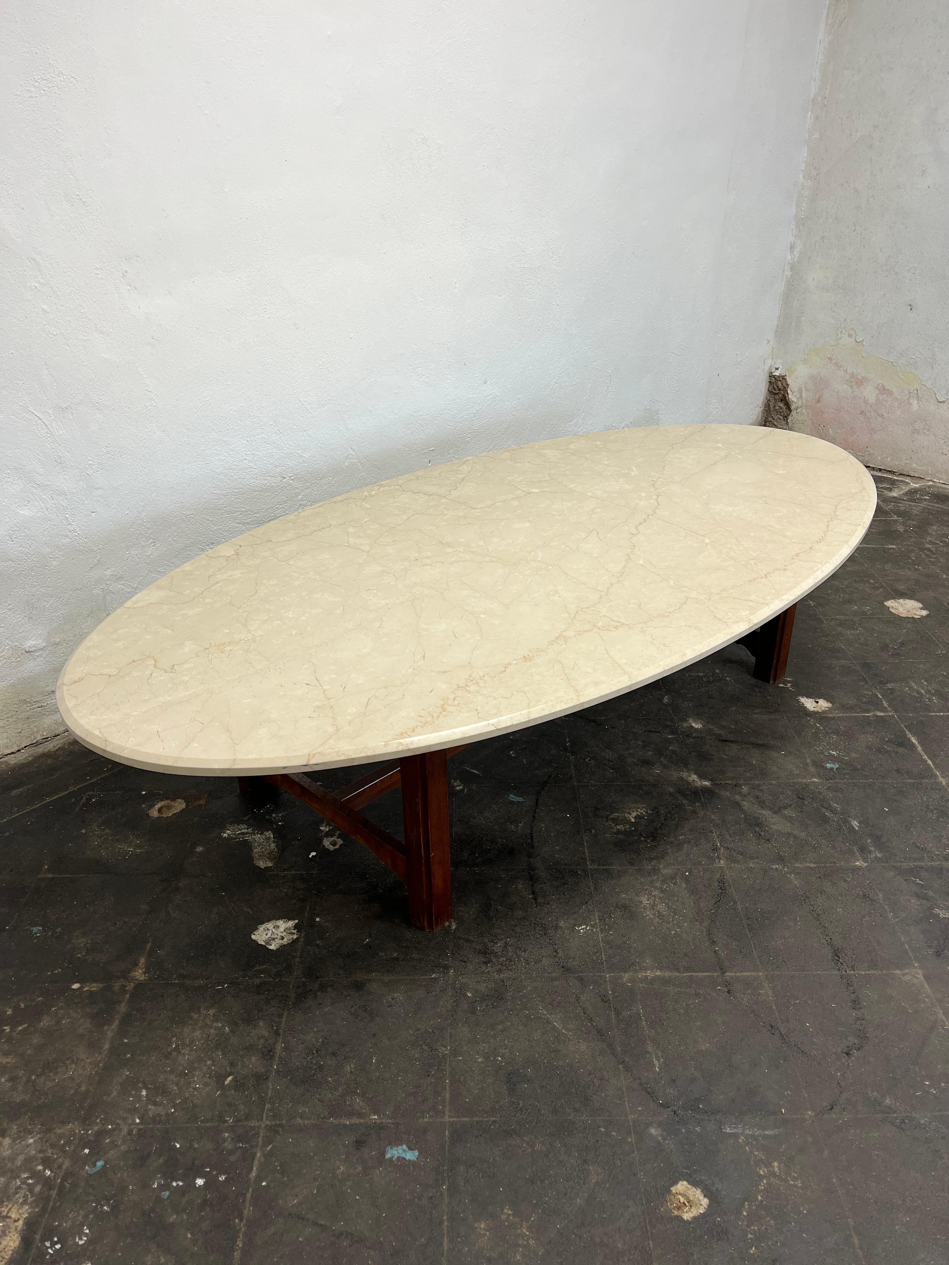 Unknown Mid Century Marble Oval Coffee Table For Sale