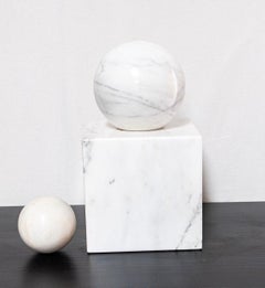 Mid-Century Marble Square with two sizes of Round Marble spheres.