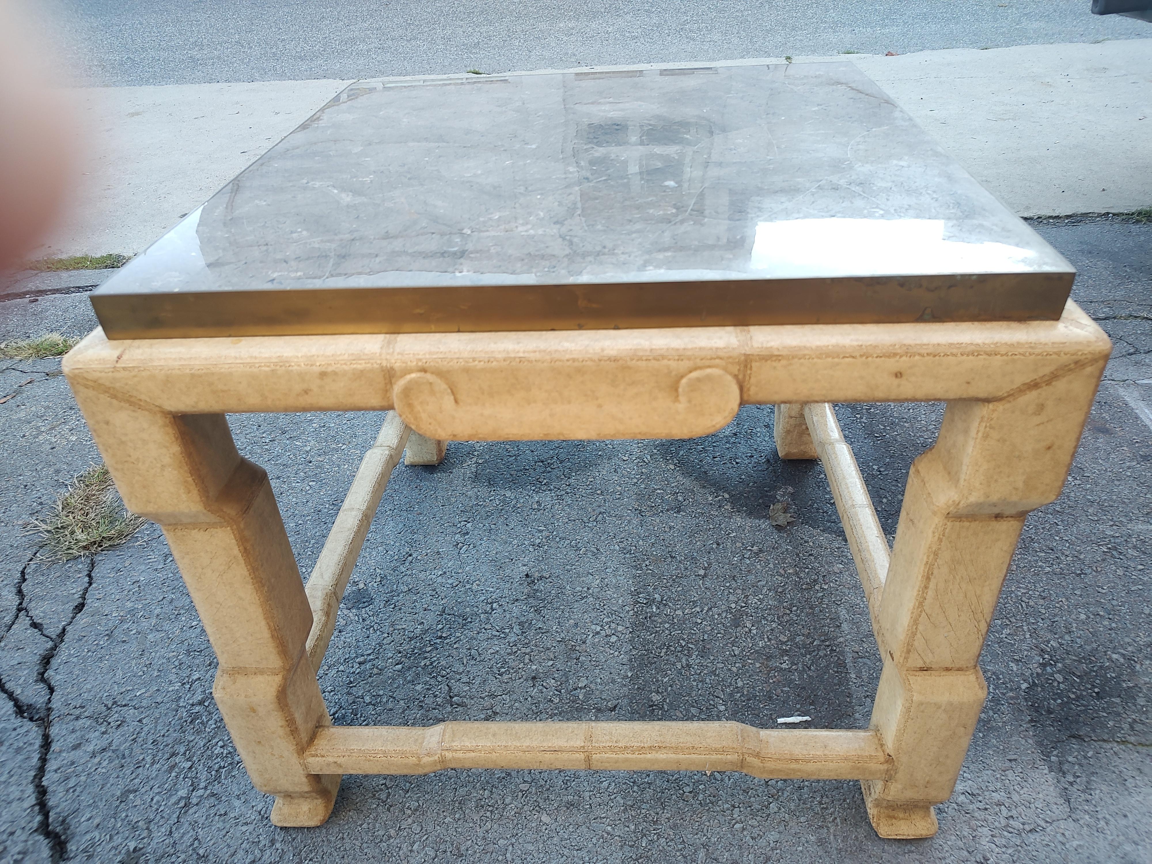 Mid Century Marble Top Cocktail & End Table with Leather Wrap Base Marge Carson For Sale 20