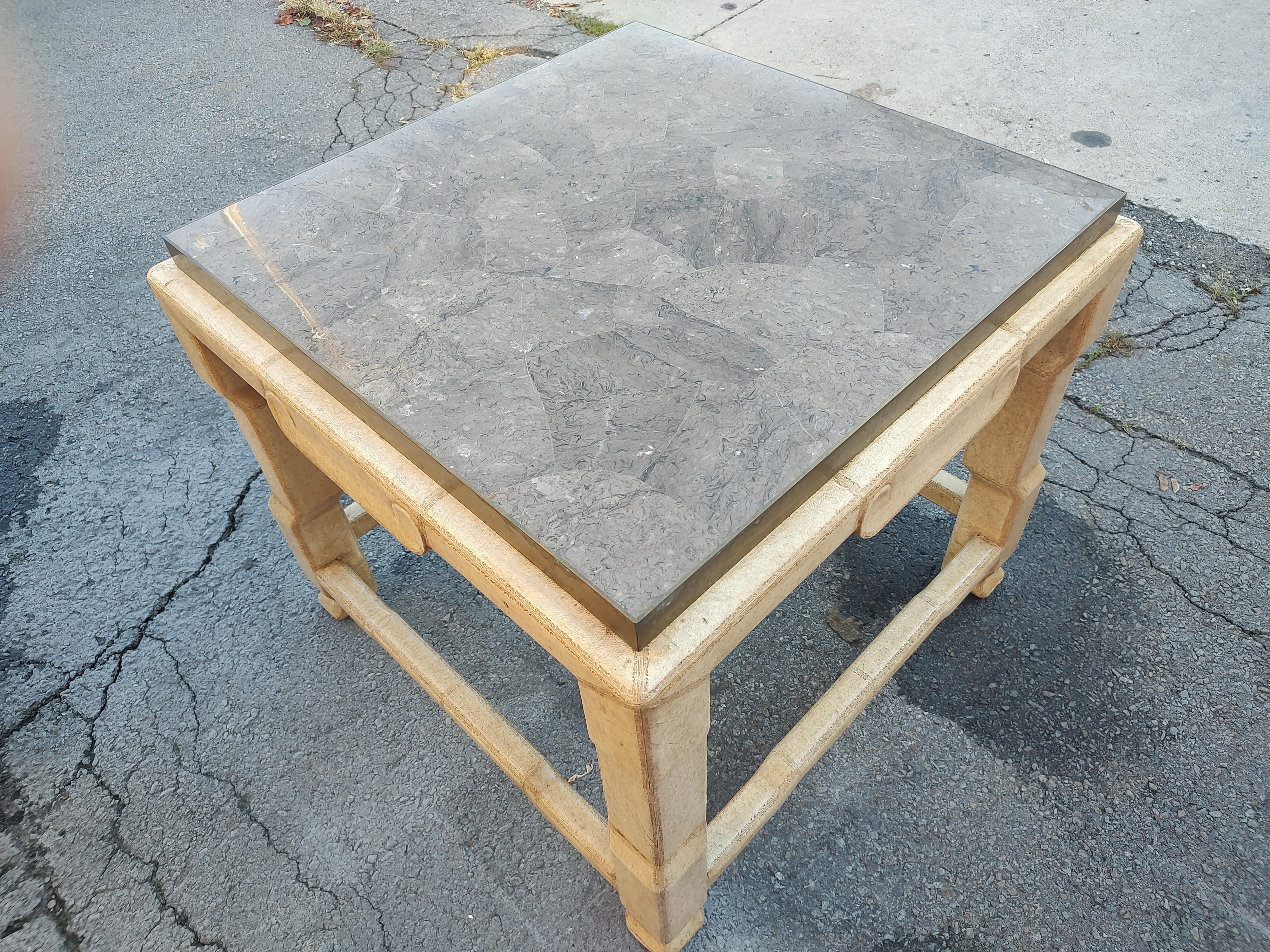 Mid Century Marble Top Cocktail & End Table with Leather Wrap Base Marge Carson For Sale 21