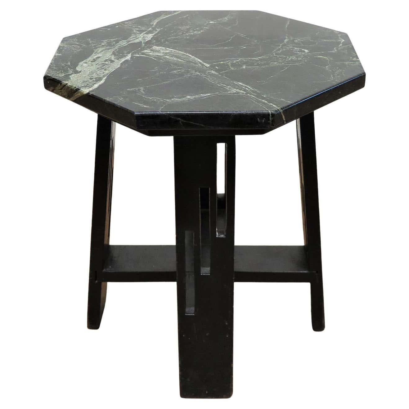 Mission Arts & Crafts Mid Century Marble Toped Hexagon Side Table  For Sale
