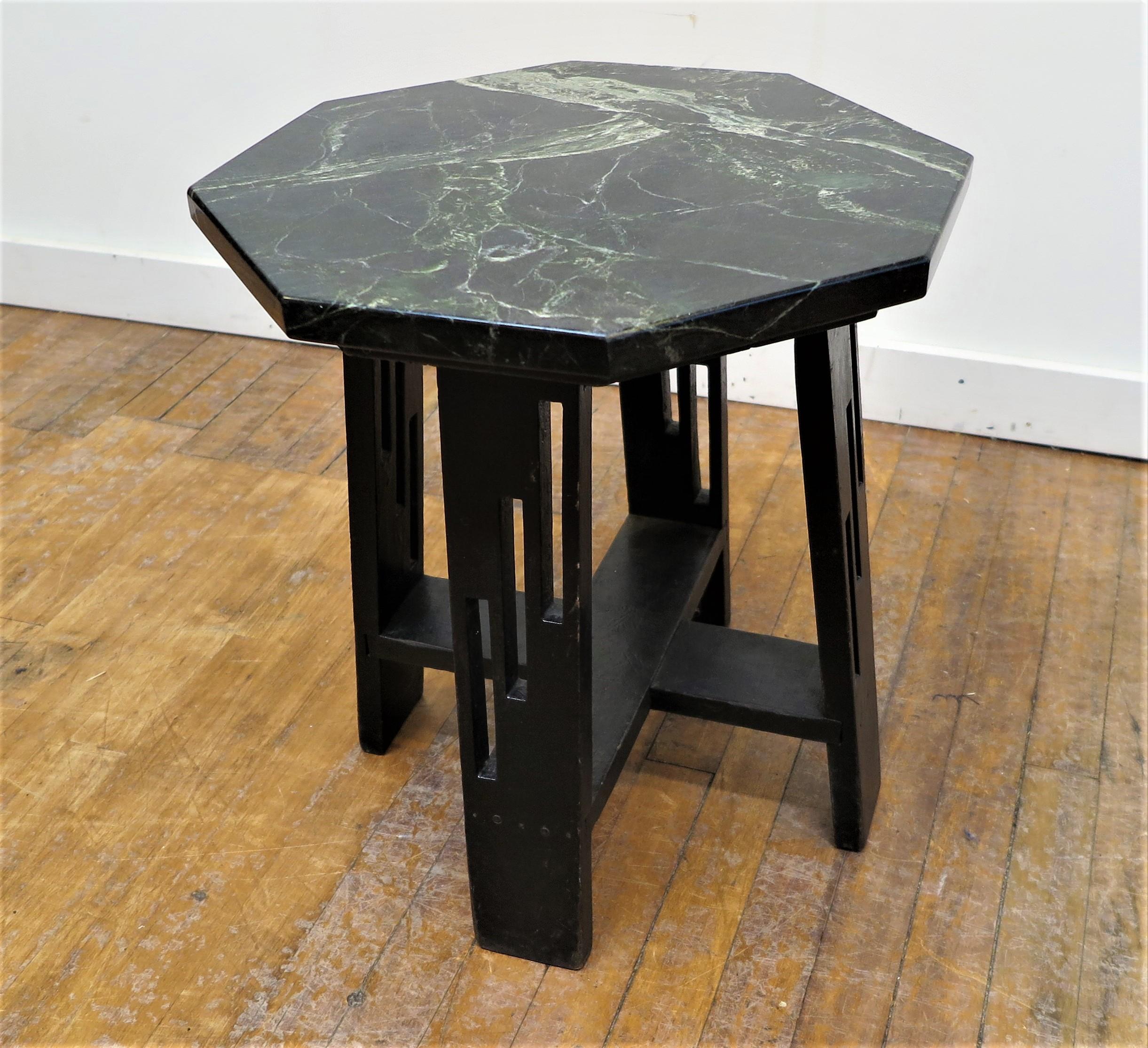 Arts & Crafts Mid Century Marble Toped Hexagon Side Table  In Good Condition For Sale In New York, NY