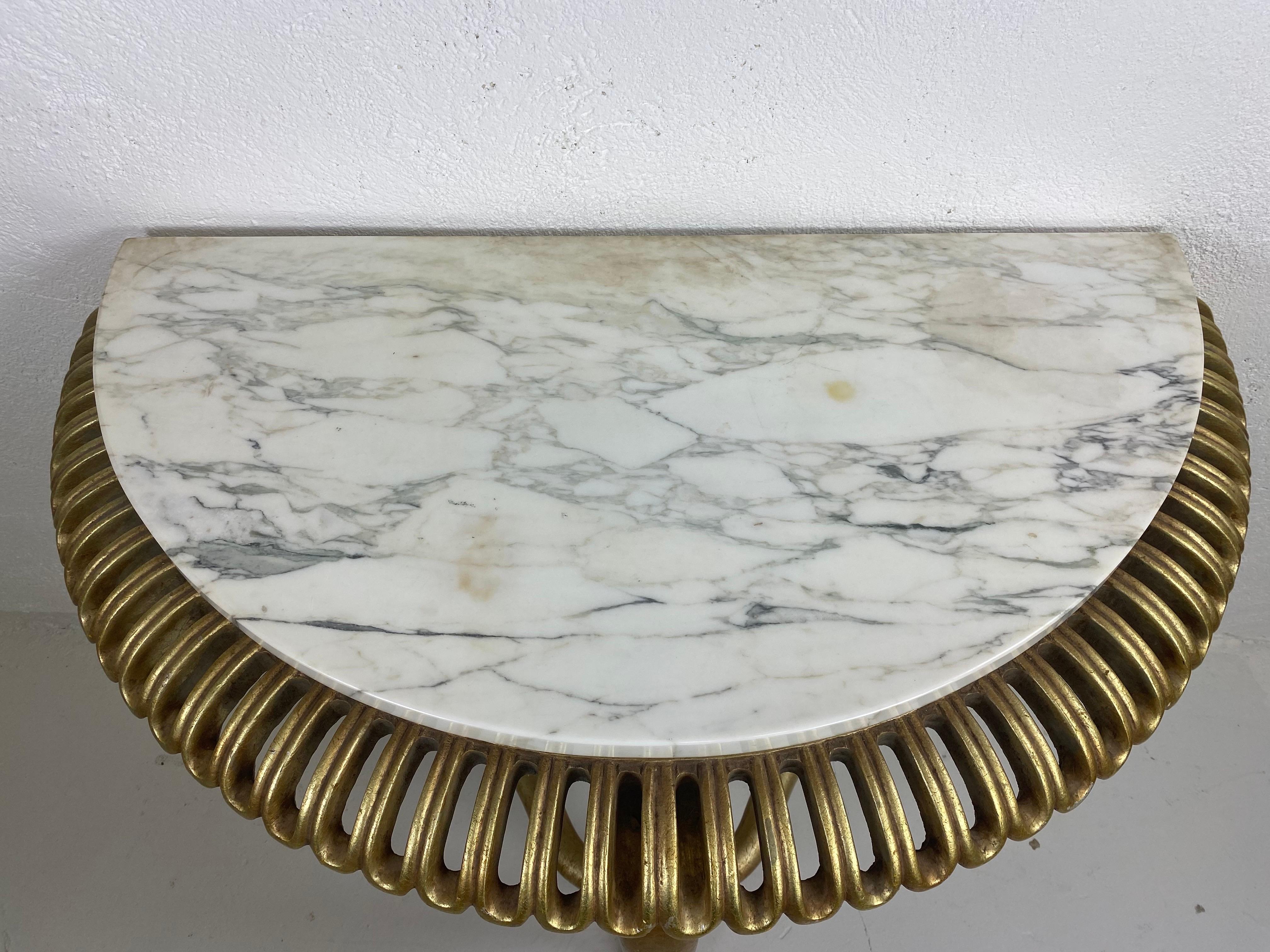 Americano Console Hollywood Regency di metà secolo con ripiano in marmo in vendita