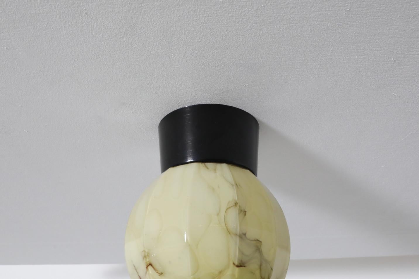 Mid-Century Marbled Flush Mount Glass Globe Sconce with Black Bakelite Base 5