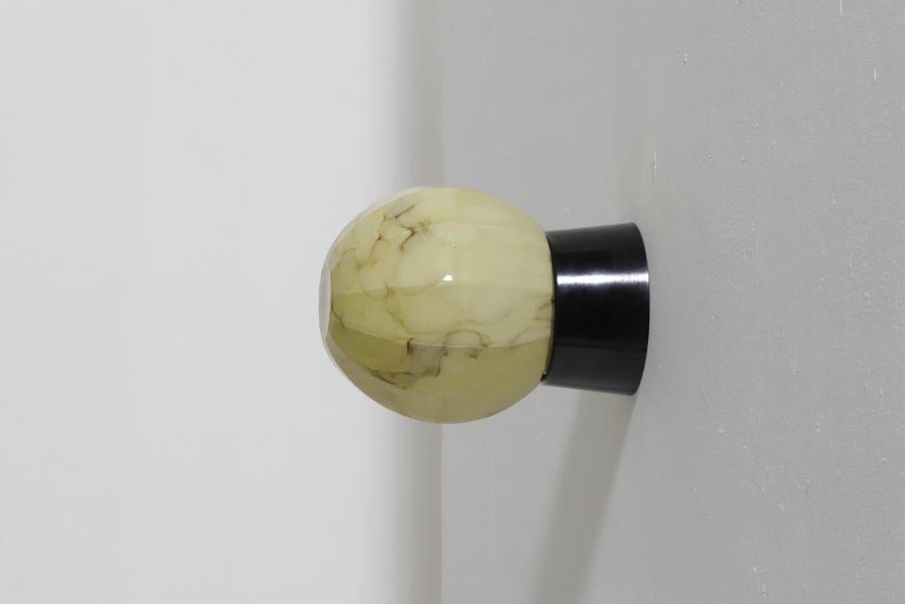 Mid-Century Marbled Flush Mount Glass Globe Sconce with Black Bakelite Base 6