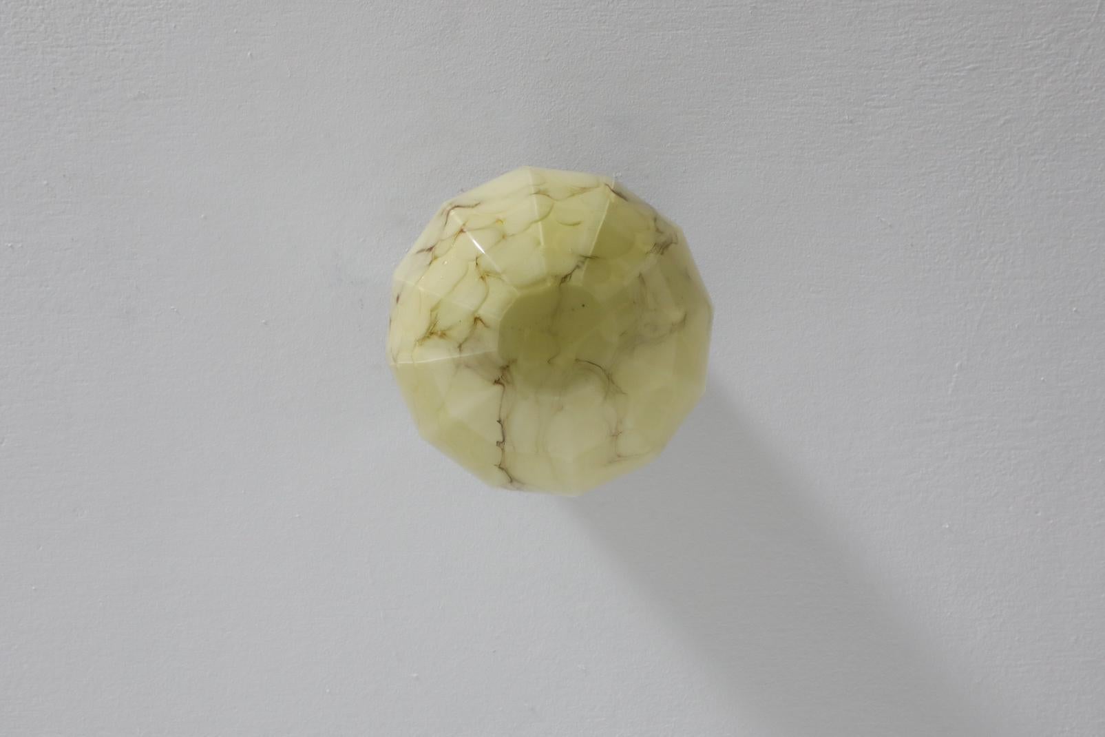 20th Century Mid-Century Marbled Flush Mount Glass Globe Sconce with Black Bakelite Base