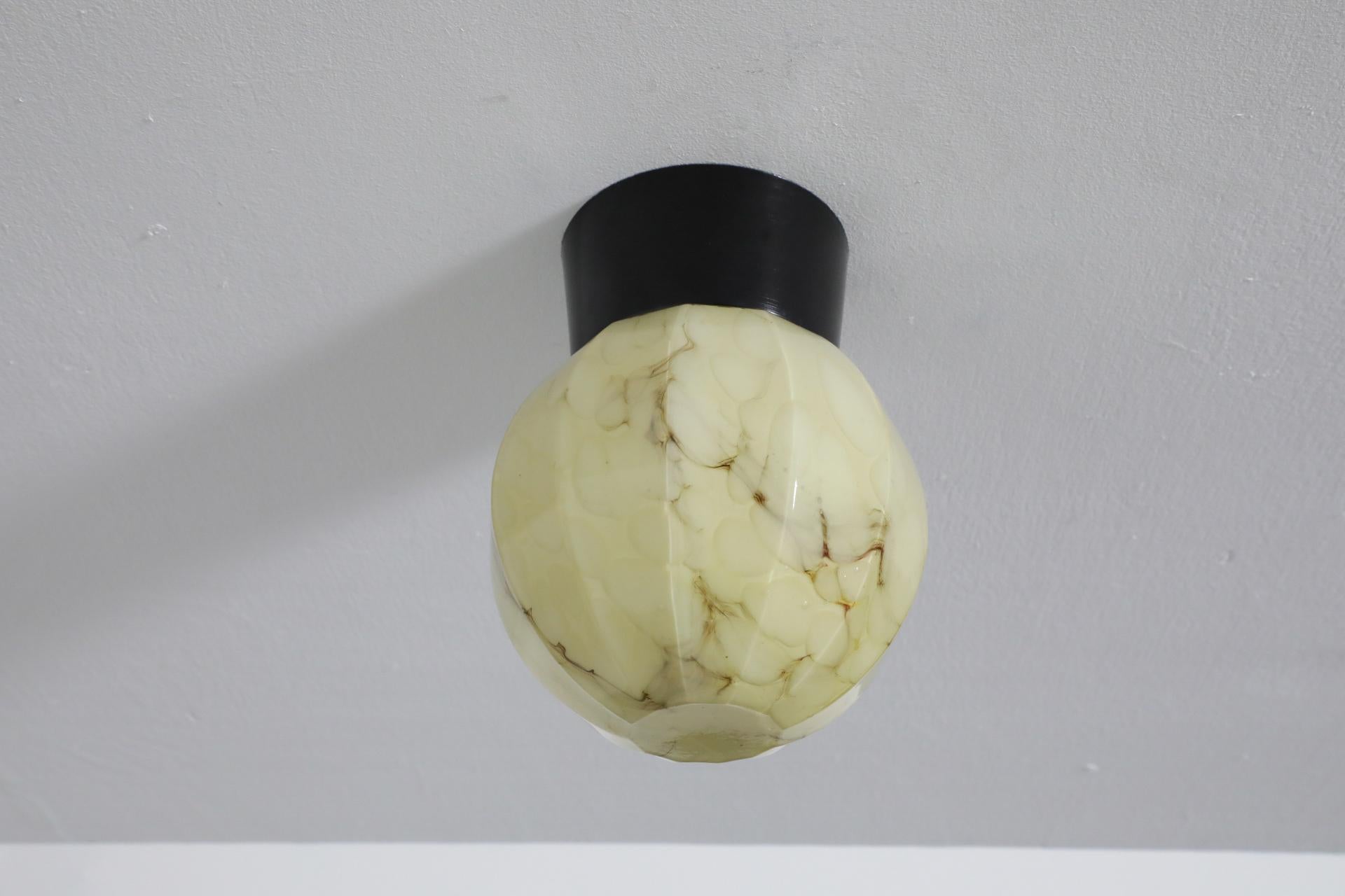 Mid-Century Marbled Flush Mount Glass Globe Sconce with Black Bakelite Base 2