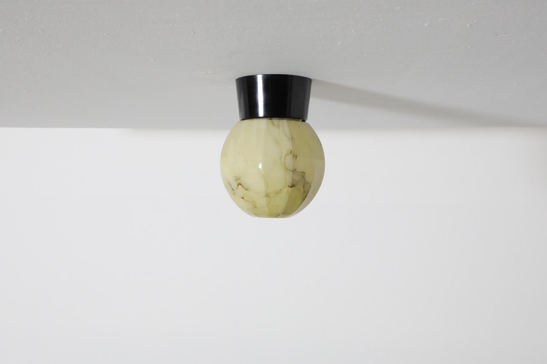 Mid-Century Marbled Flush Mount Glass Globe Sconce with Black Bakelite Base 3
