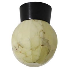 Mid-Century Marbled Flush Mount Glass Globe Sconce with Black Bakelite Base